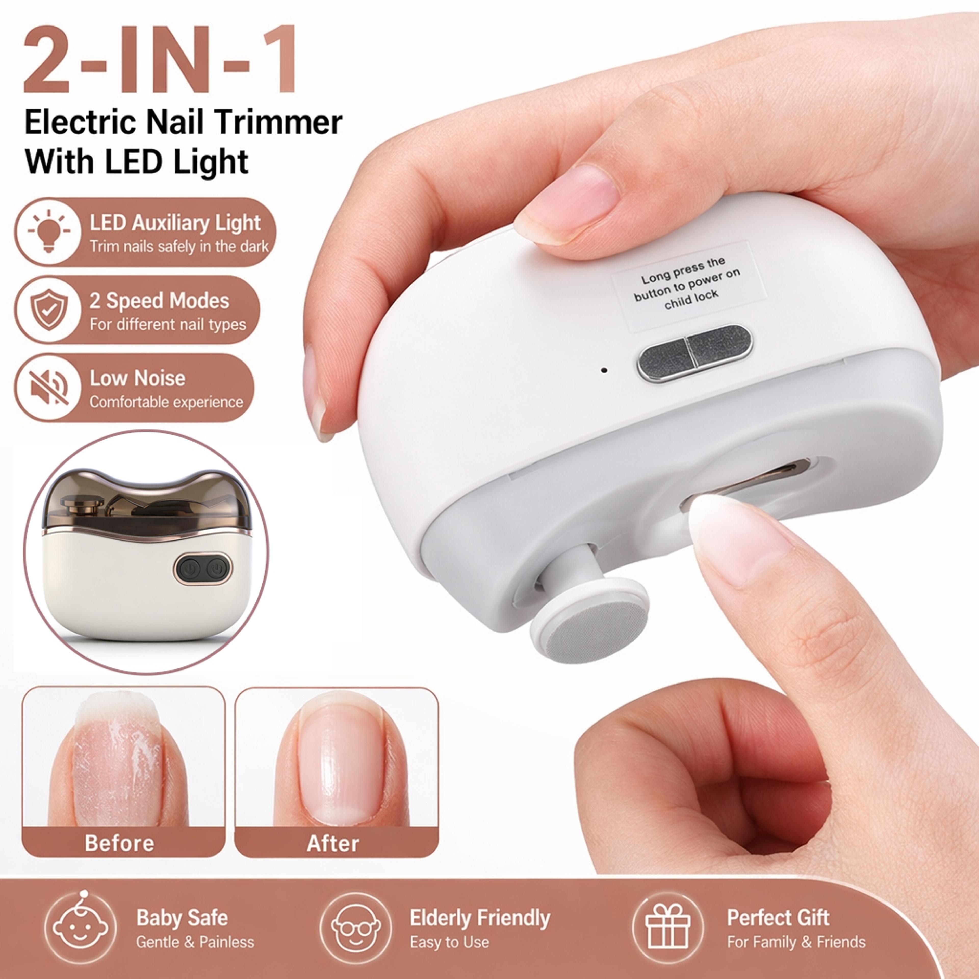 electric nail clipper for babies and adults with led light and nail polisher