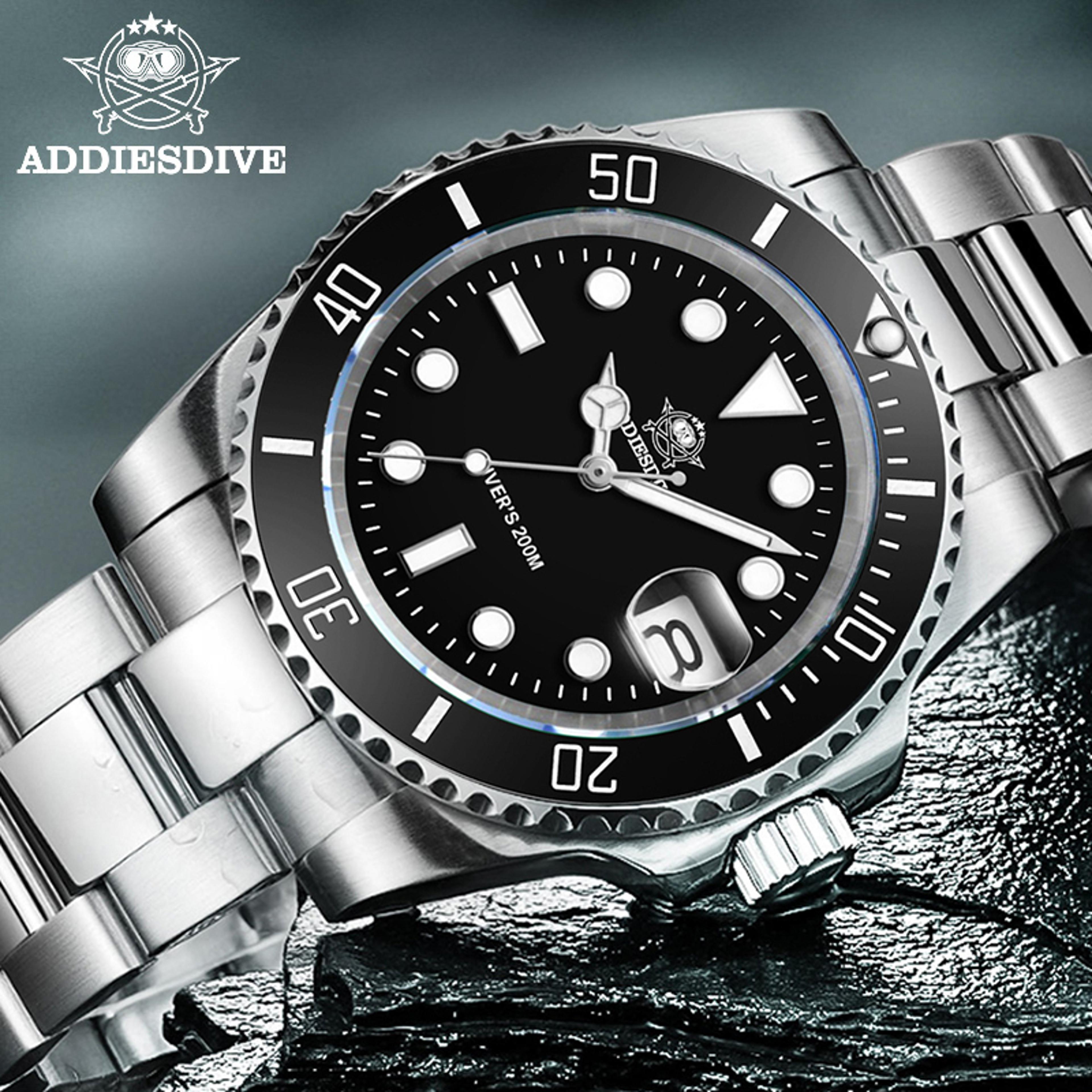 mens classic quartz watch with ceramic bezel and 200m water resistance
