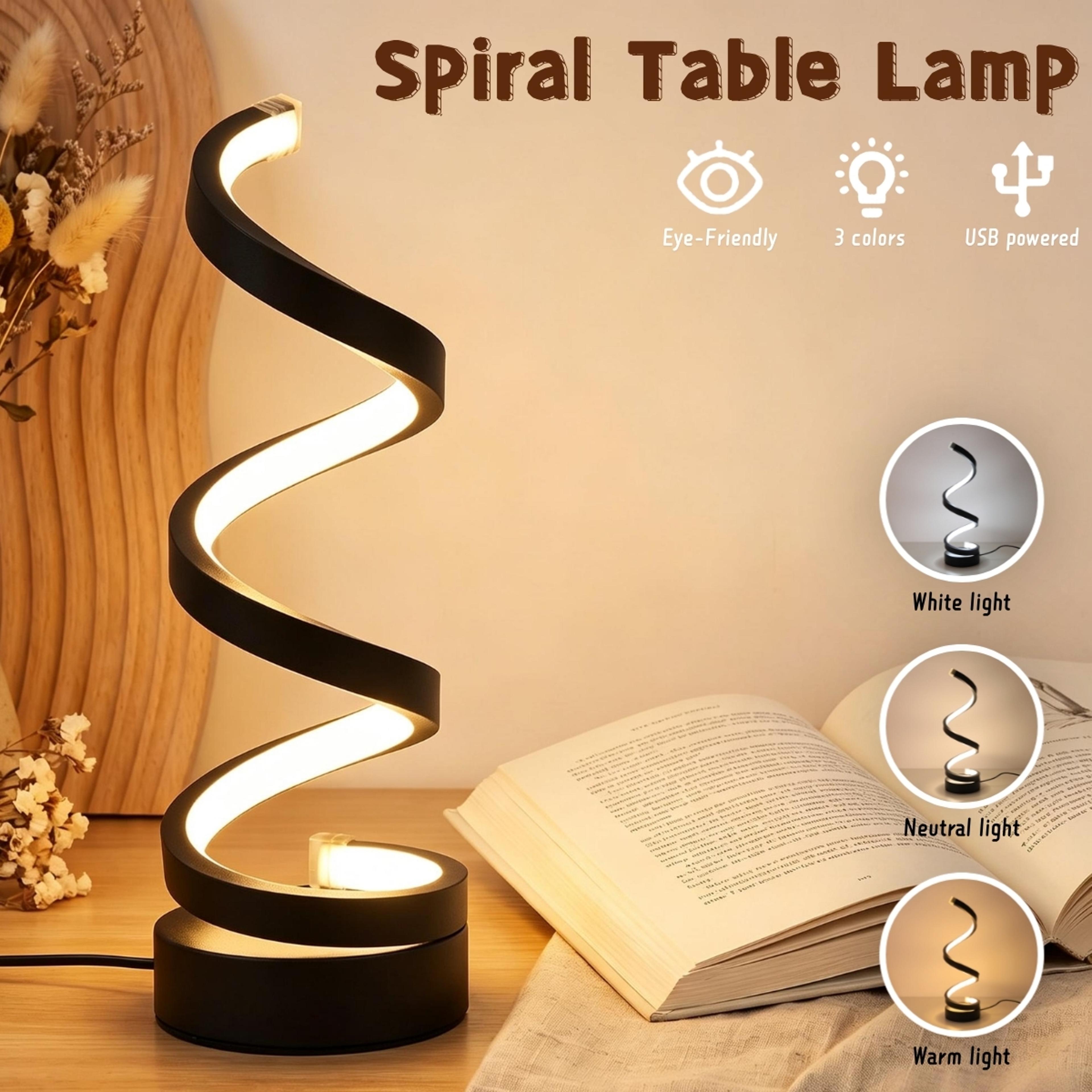 spiral led table lamp with 3 color modes and adjustable brightness