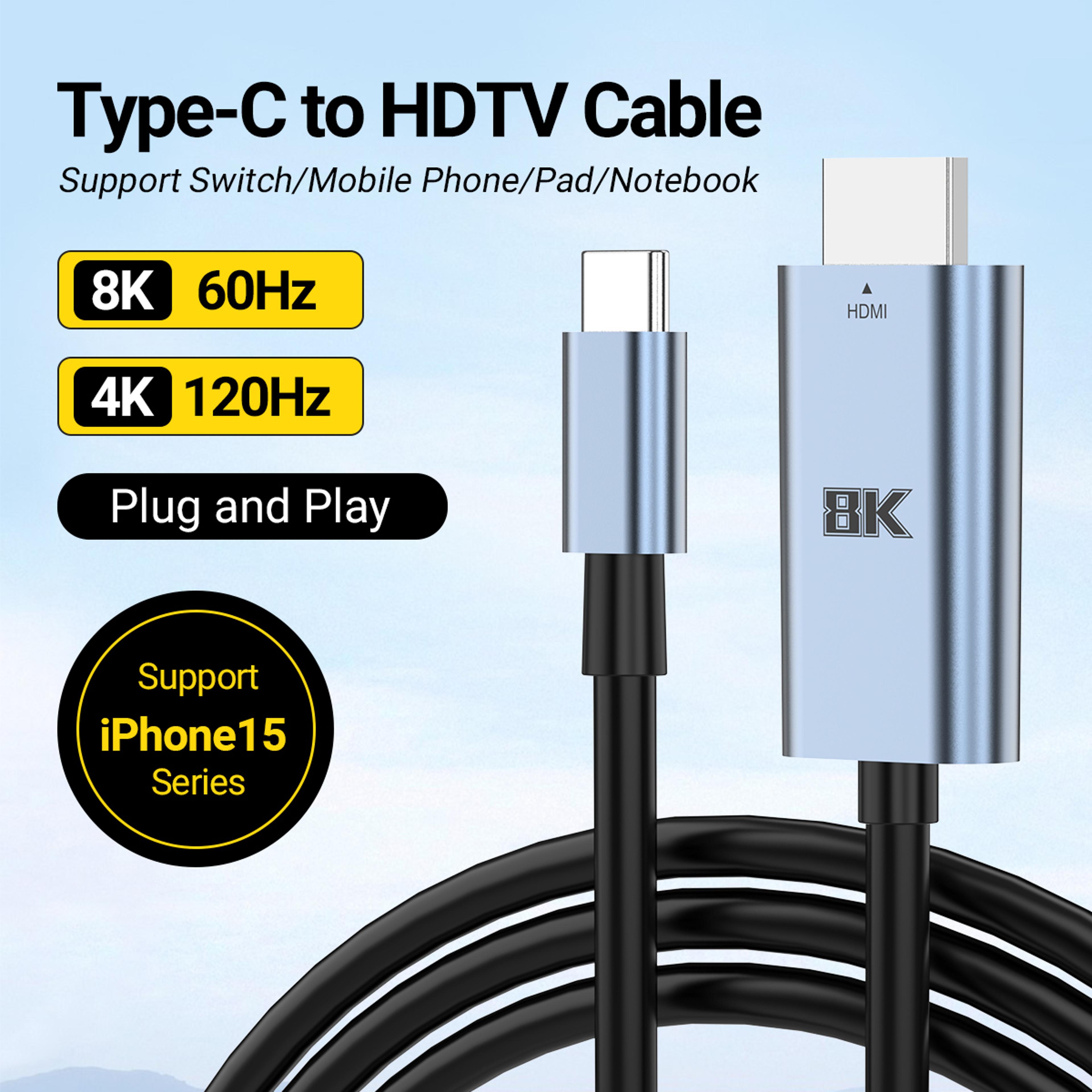 usb-c to hdmi cable 8k 60hz 4k 120hz hdmi 2.1 display connection cord