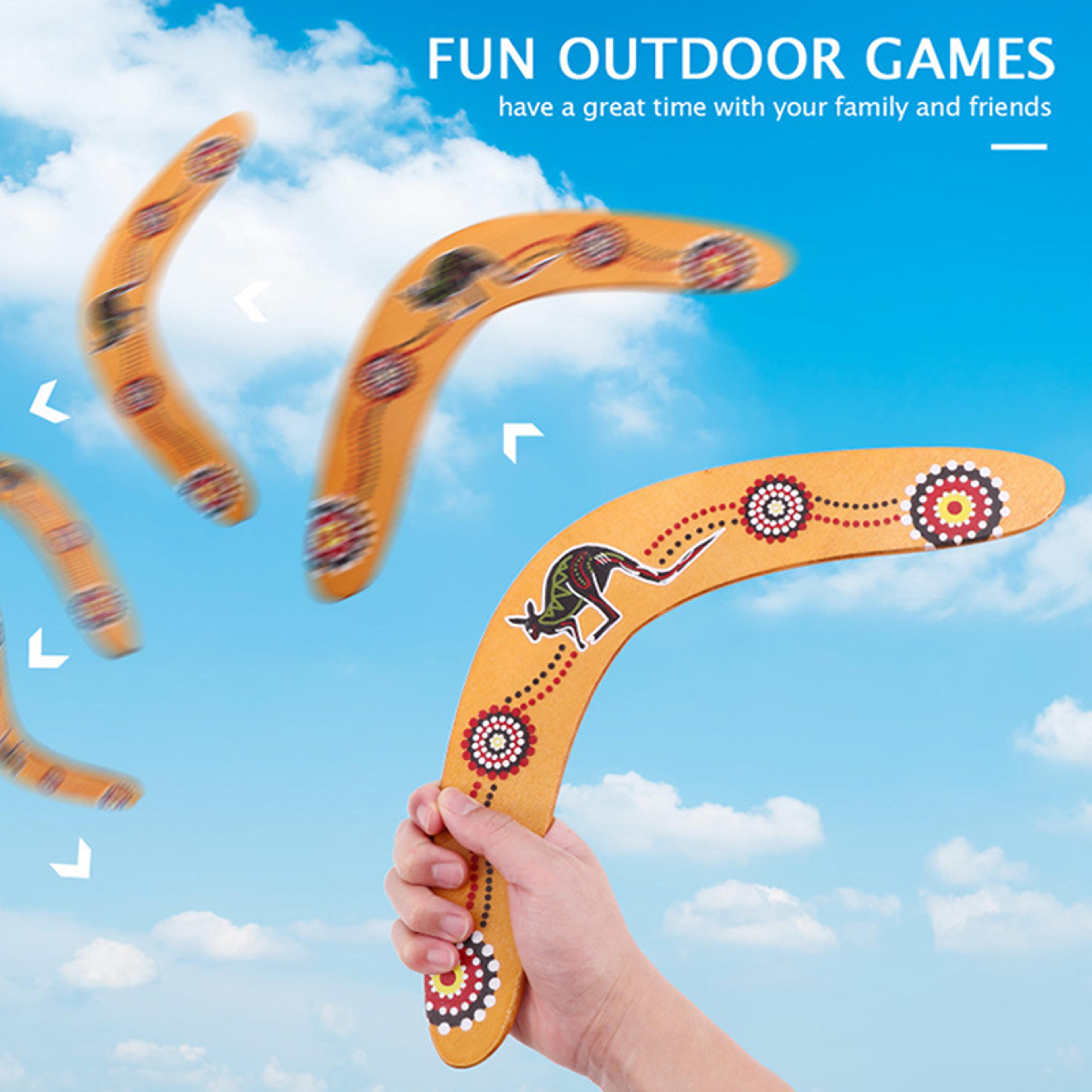 wooden v shaped boomerang with kangaroo print for outdoor throwing games