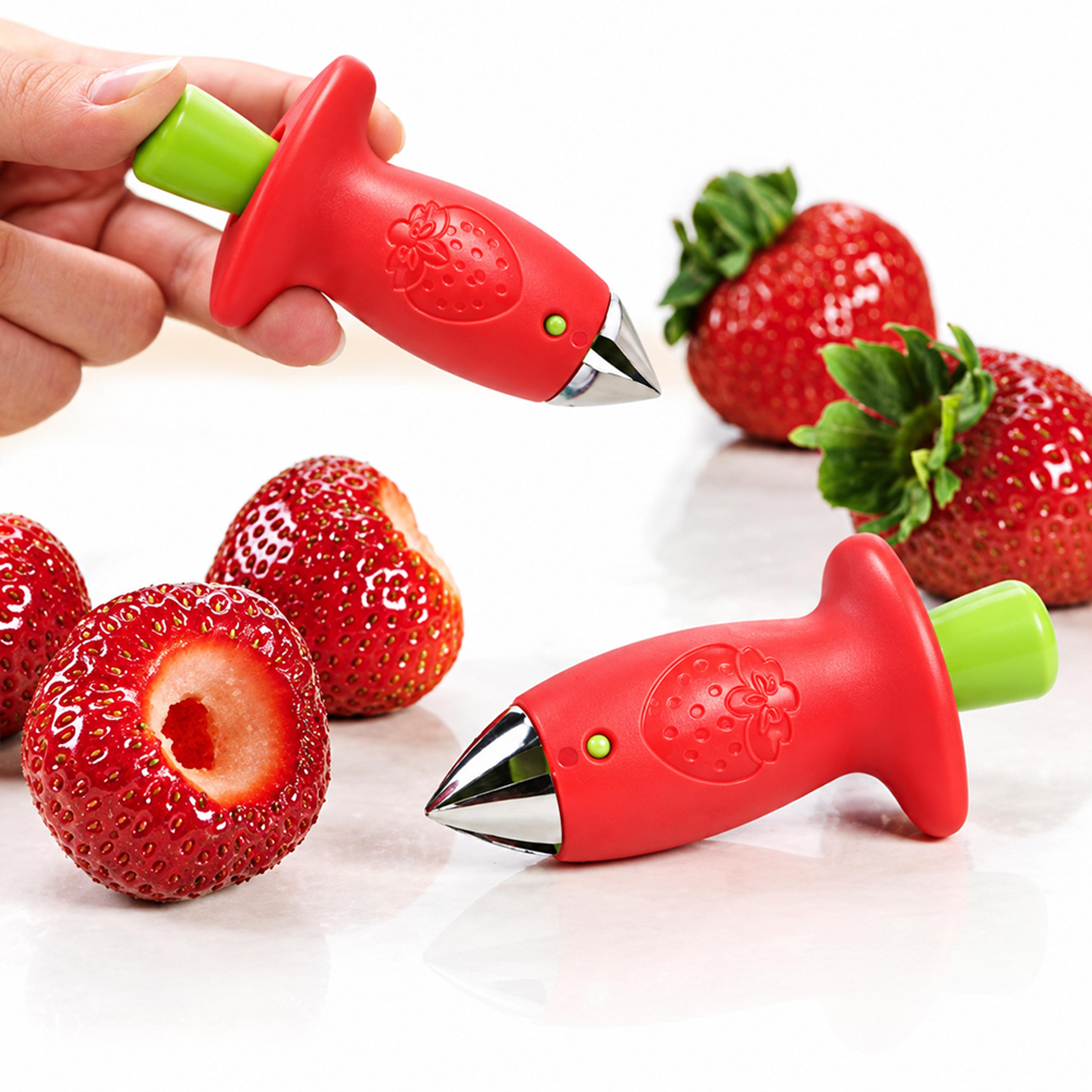 strawberry huller and stem remover with stainless steel blade for fruit prep