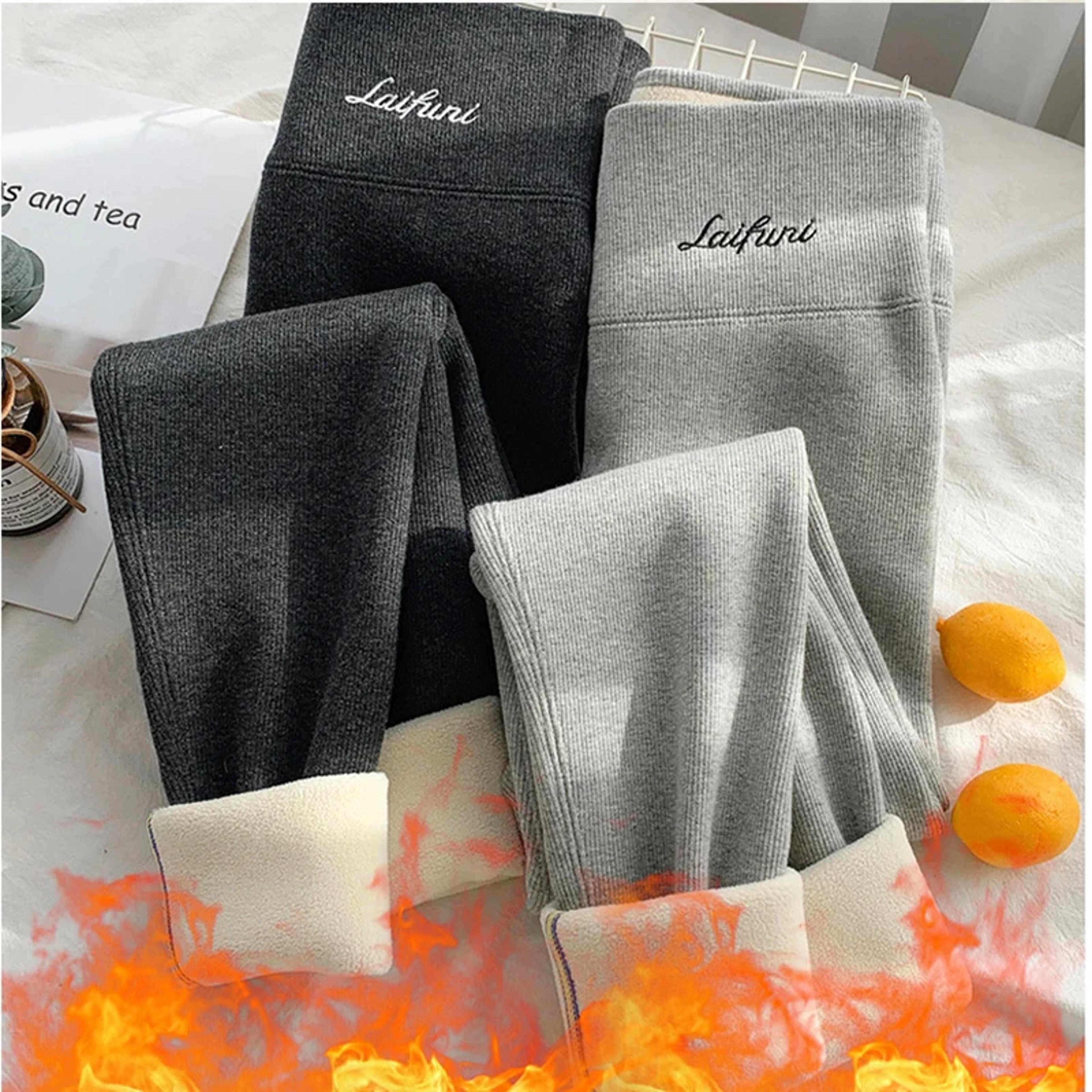 women's high waisted thermal leggings with stretchy thick knit fabric