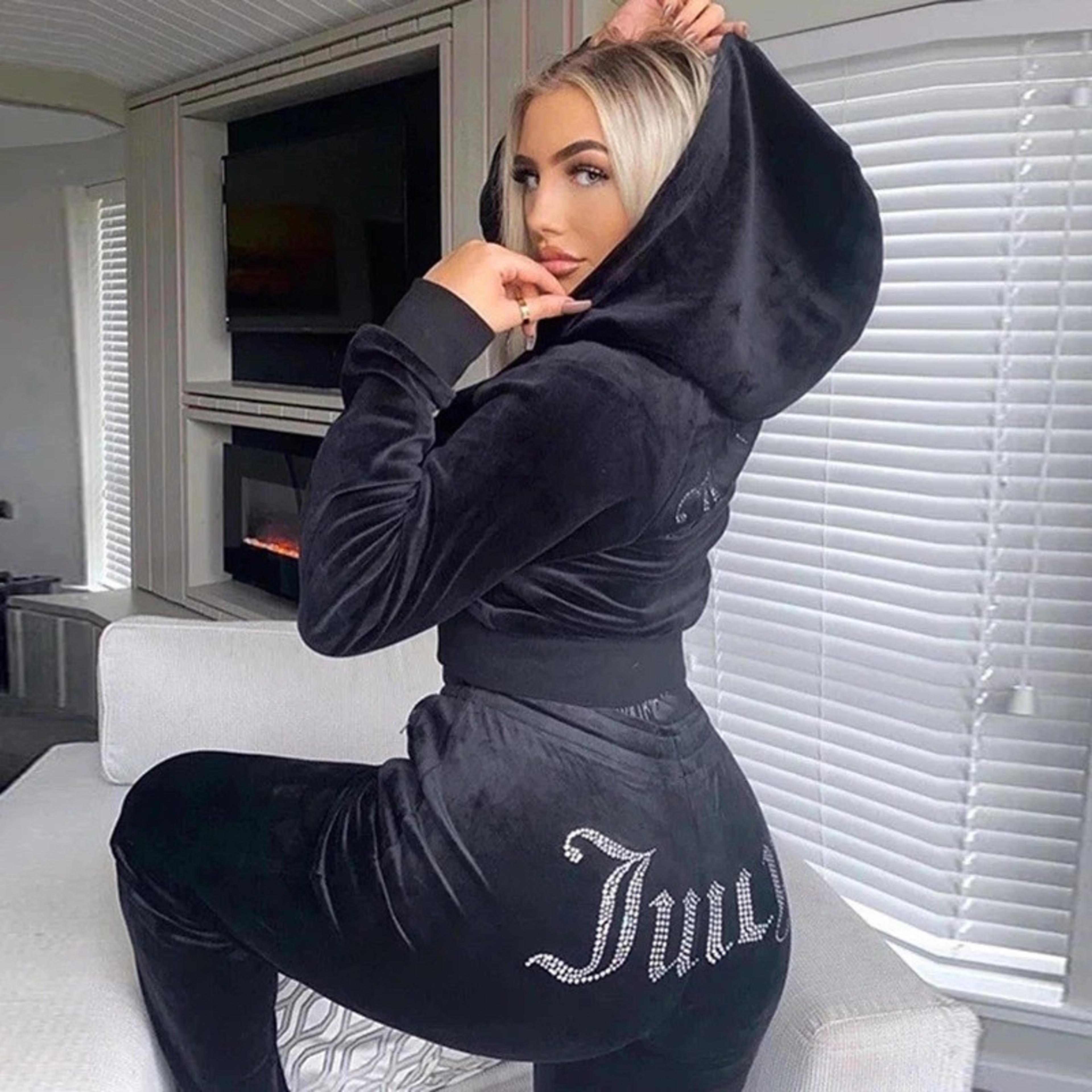 women's velvet tracksuit two piece zip-up hoodie and pants set