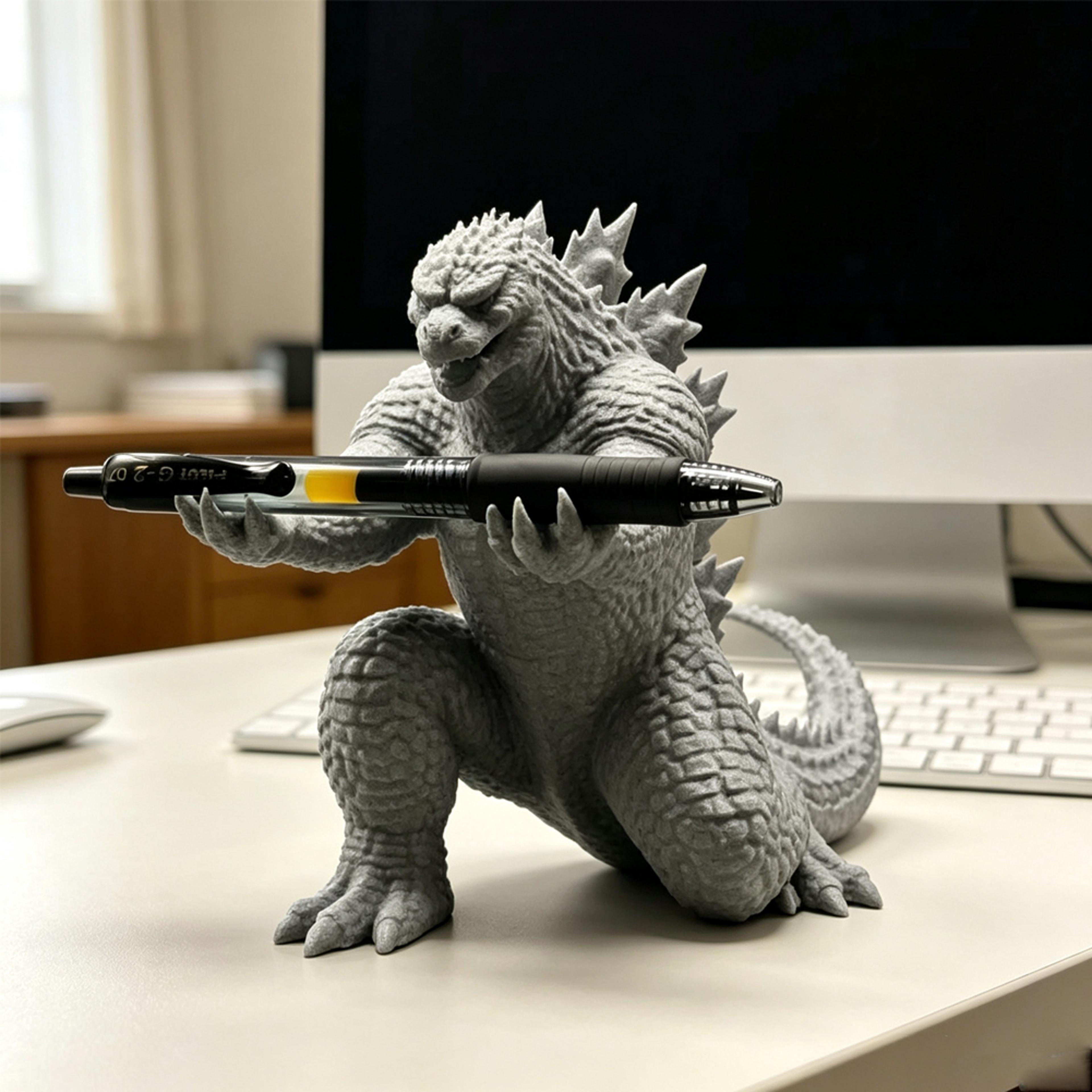 printed dinosaur monster pen holder kaiju lizard desk organizer