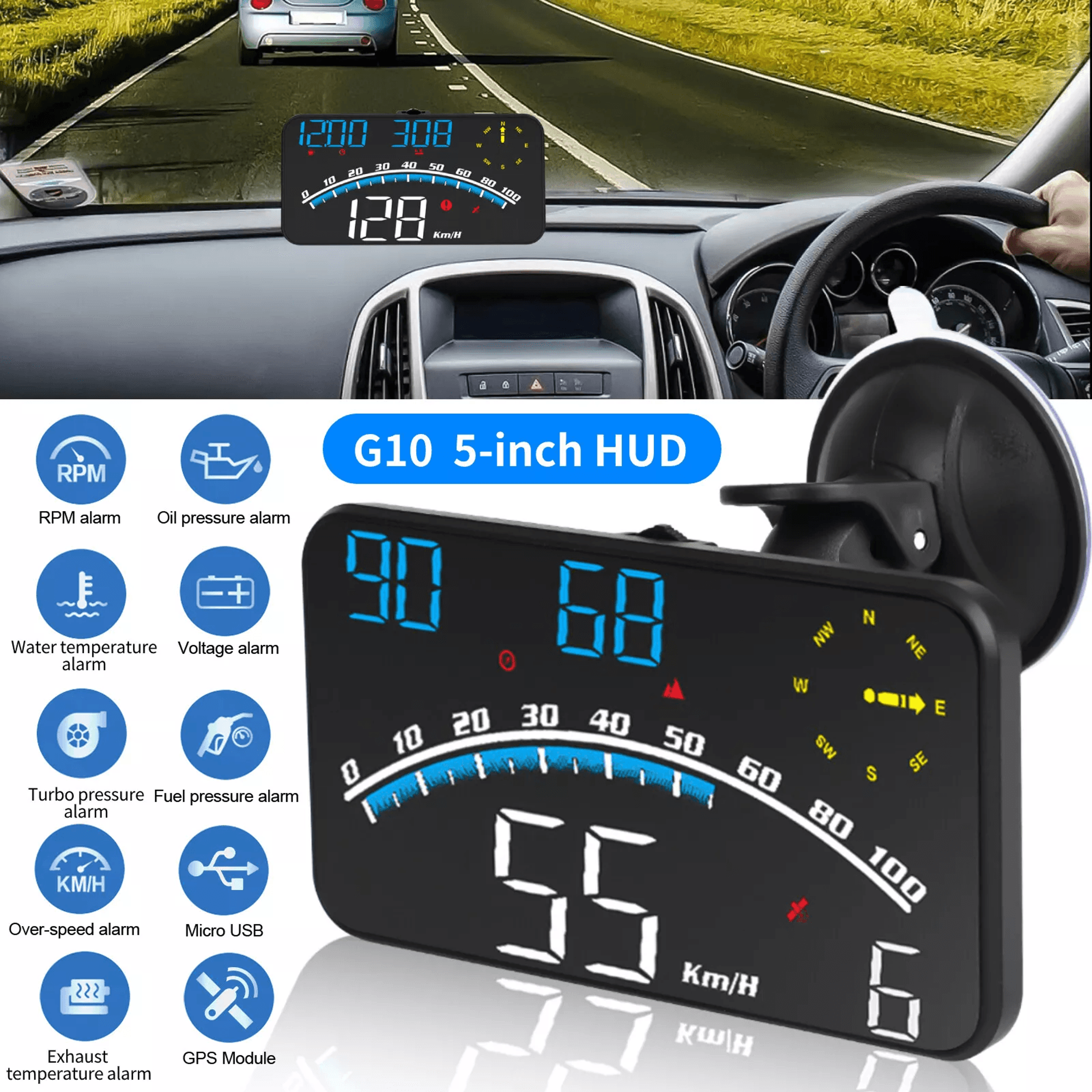universal digital speedometer gps hud display with overspeed warning