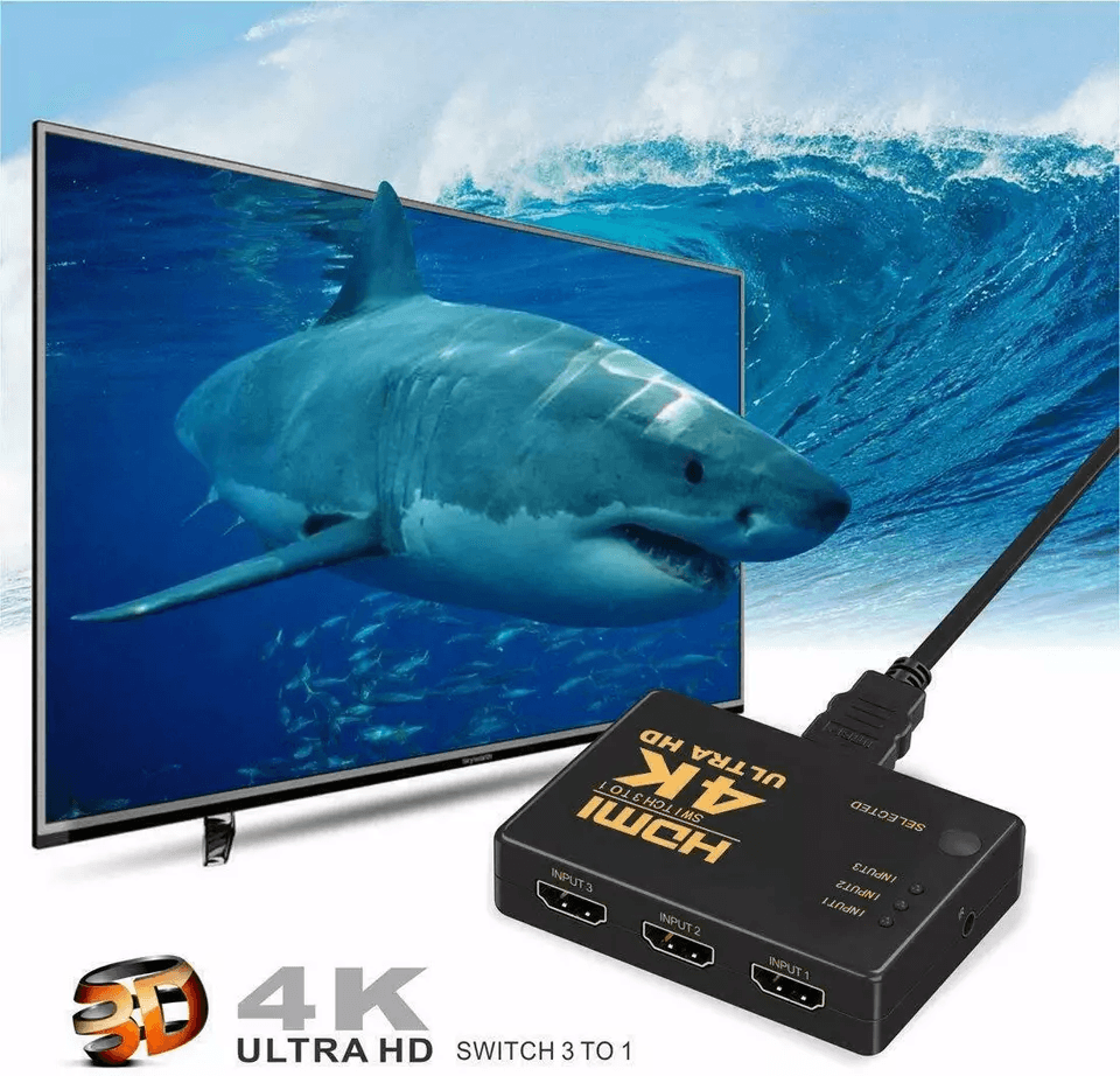 4k hdmi cable splitter switcher box hub with ir remote control