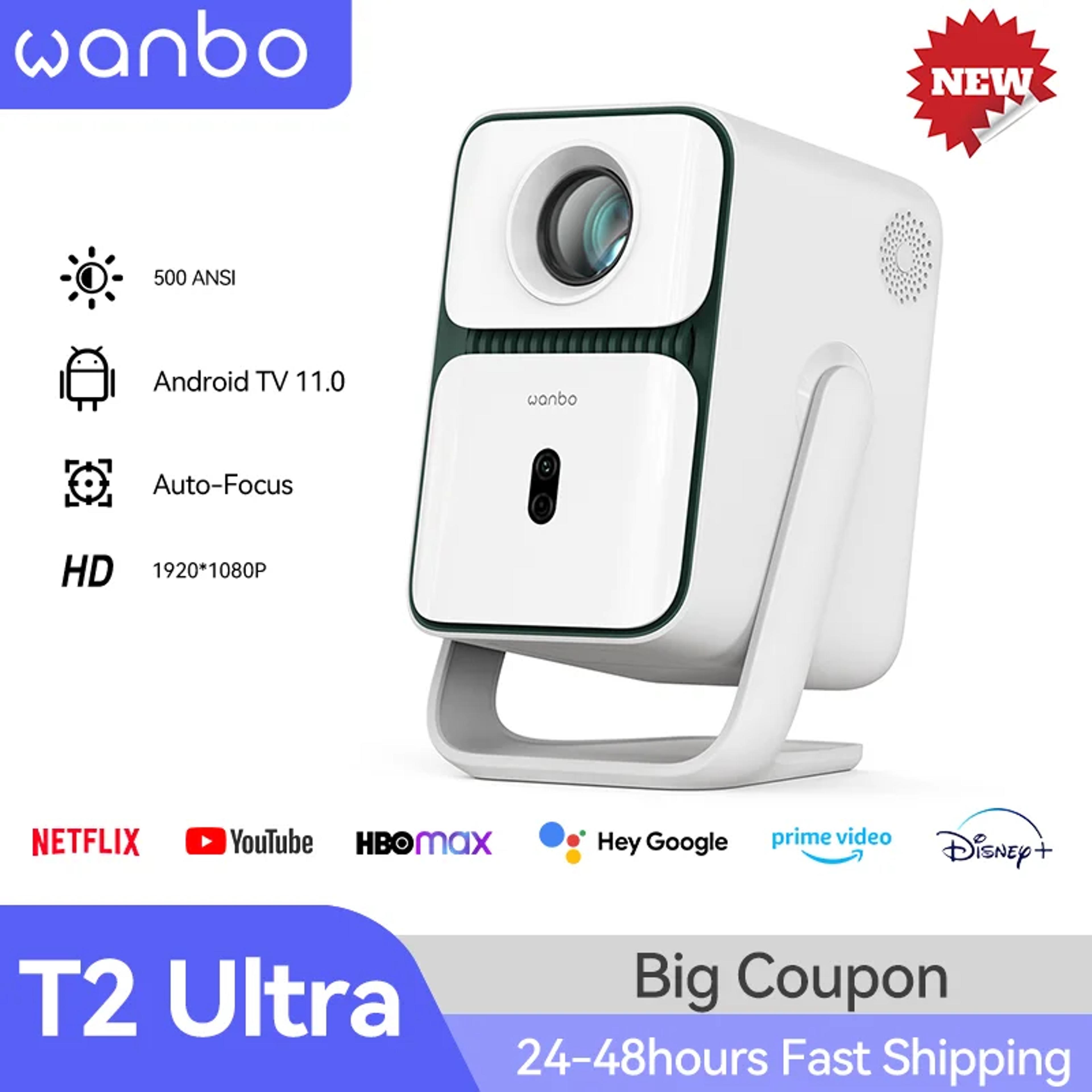 portable home beam smart projector 1080p full hd with android tv, projector support 4k, auto-focus & full auto-keystone