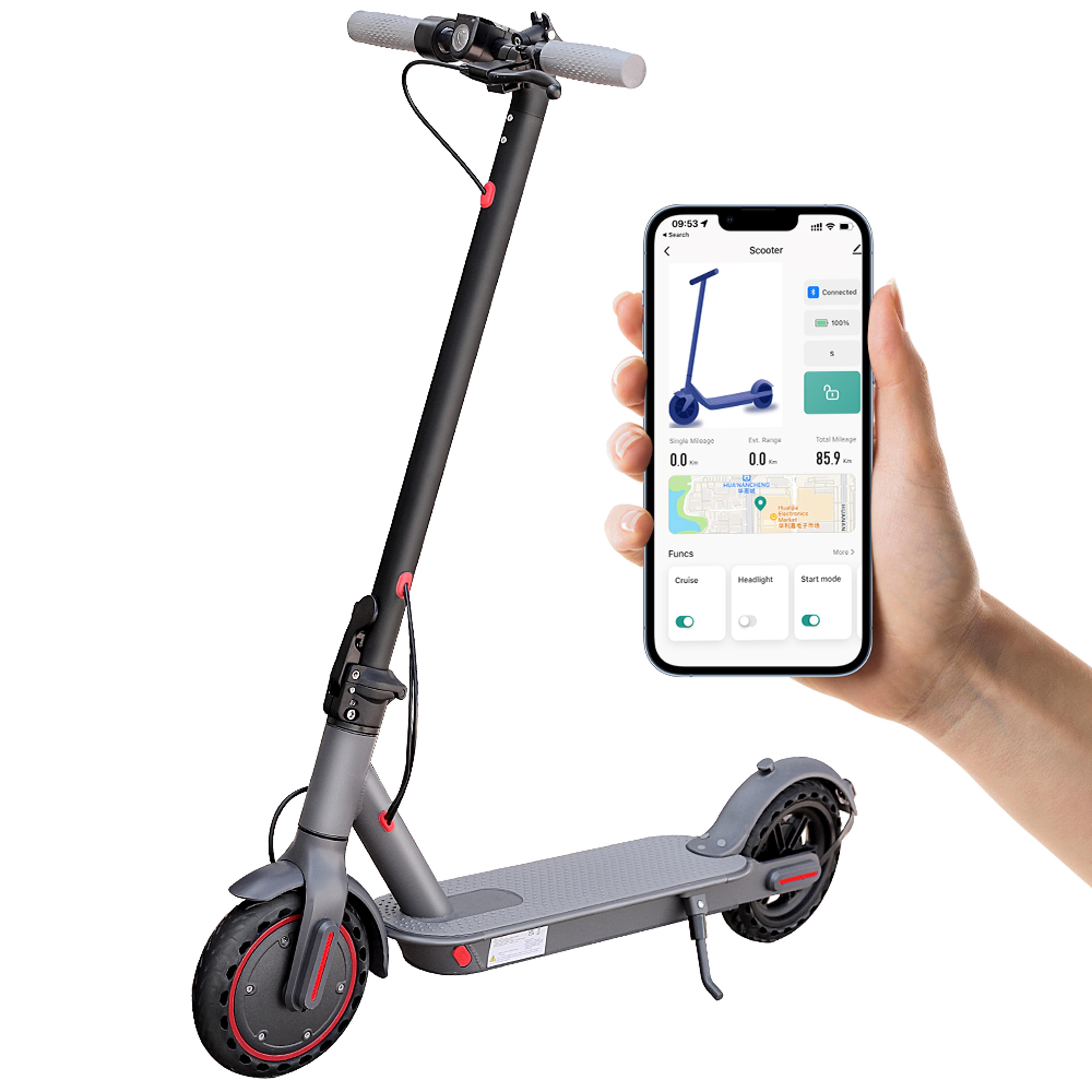 smart electric scooter 350w 19mph, shock absorbing anti skid, 8.5 inch folding waterproof lightweight e scooter