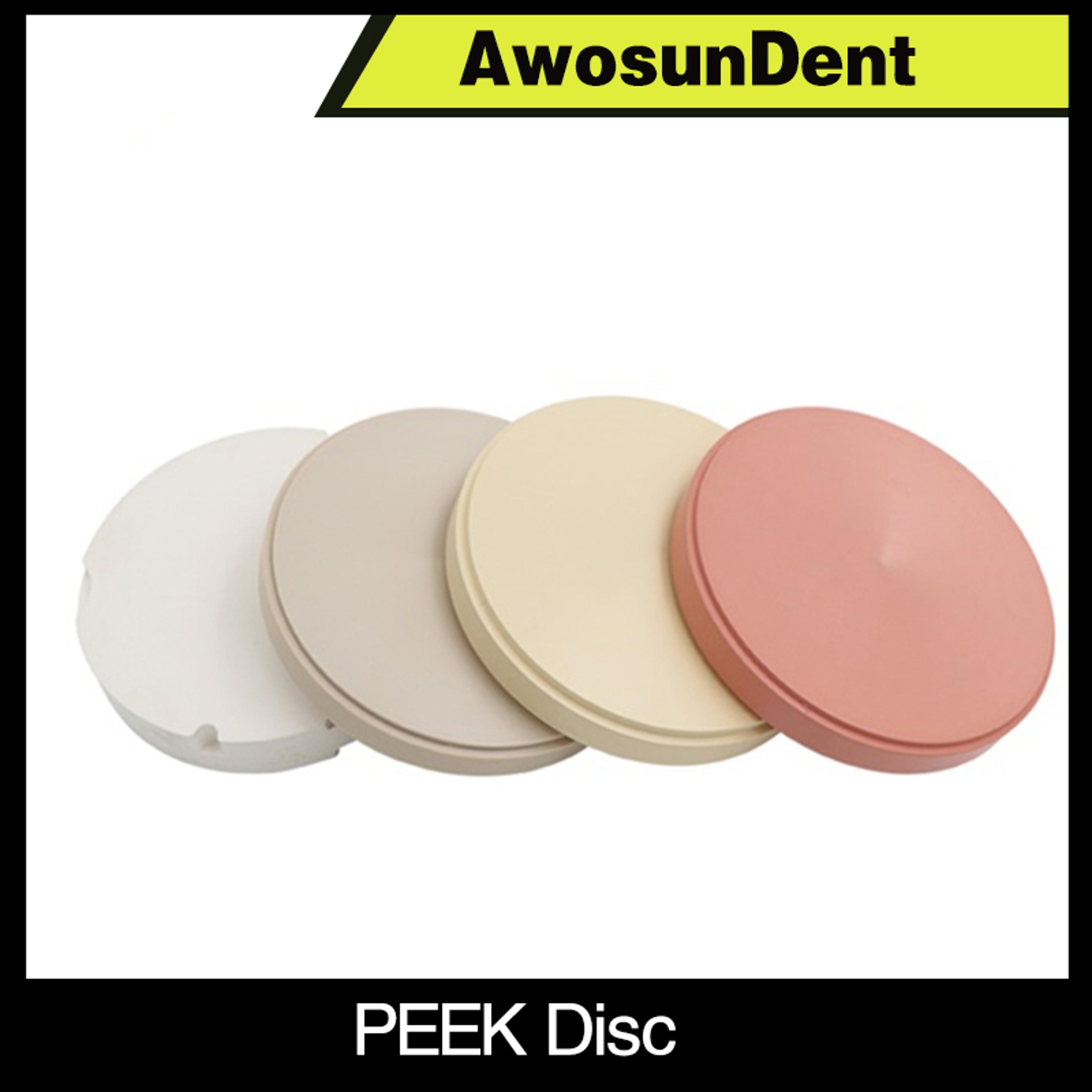 98mm denture teeth disc, natural peek dental disc in yellow, white, pink for precision denture making