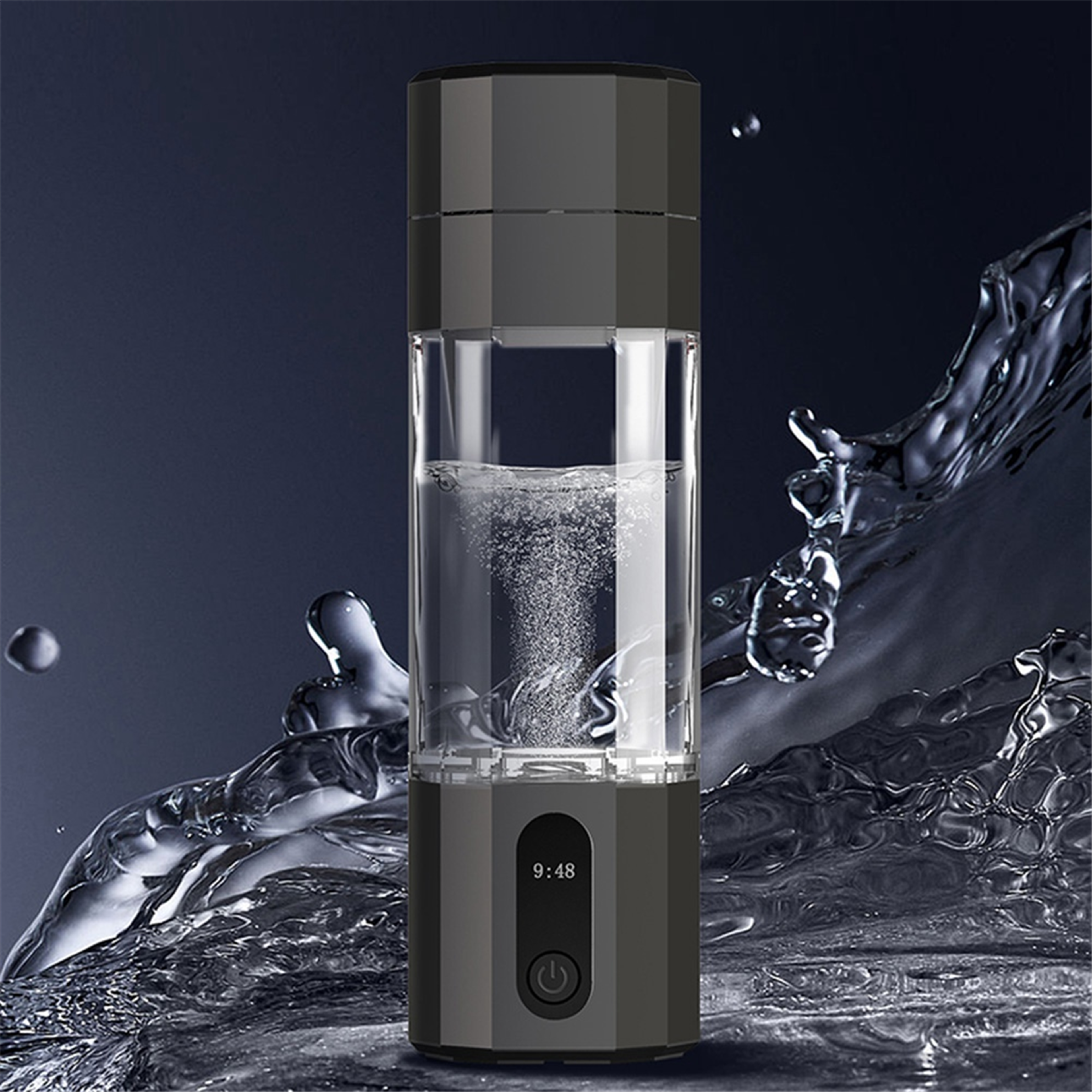 portable hydrogen water bottle black, pem electrolysis hydrogen generator 8000ppb rechargeable display