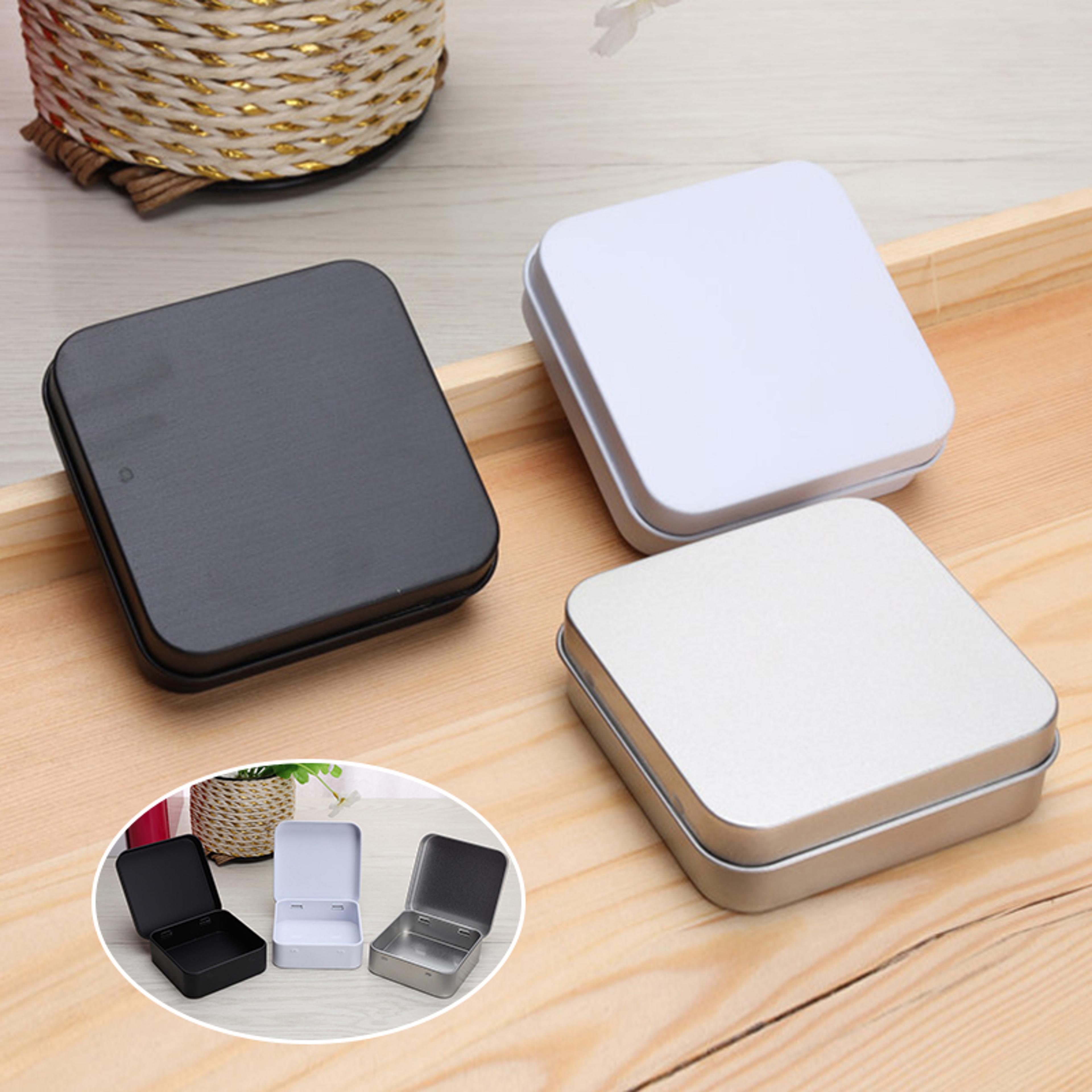 mini tinplate storage box, square small tin box portable, solid color packaging tins container coin jewelry box geometri