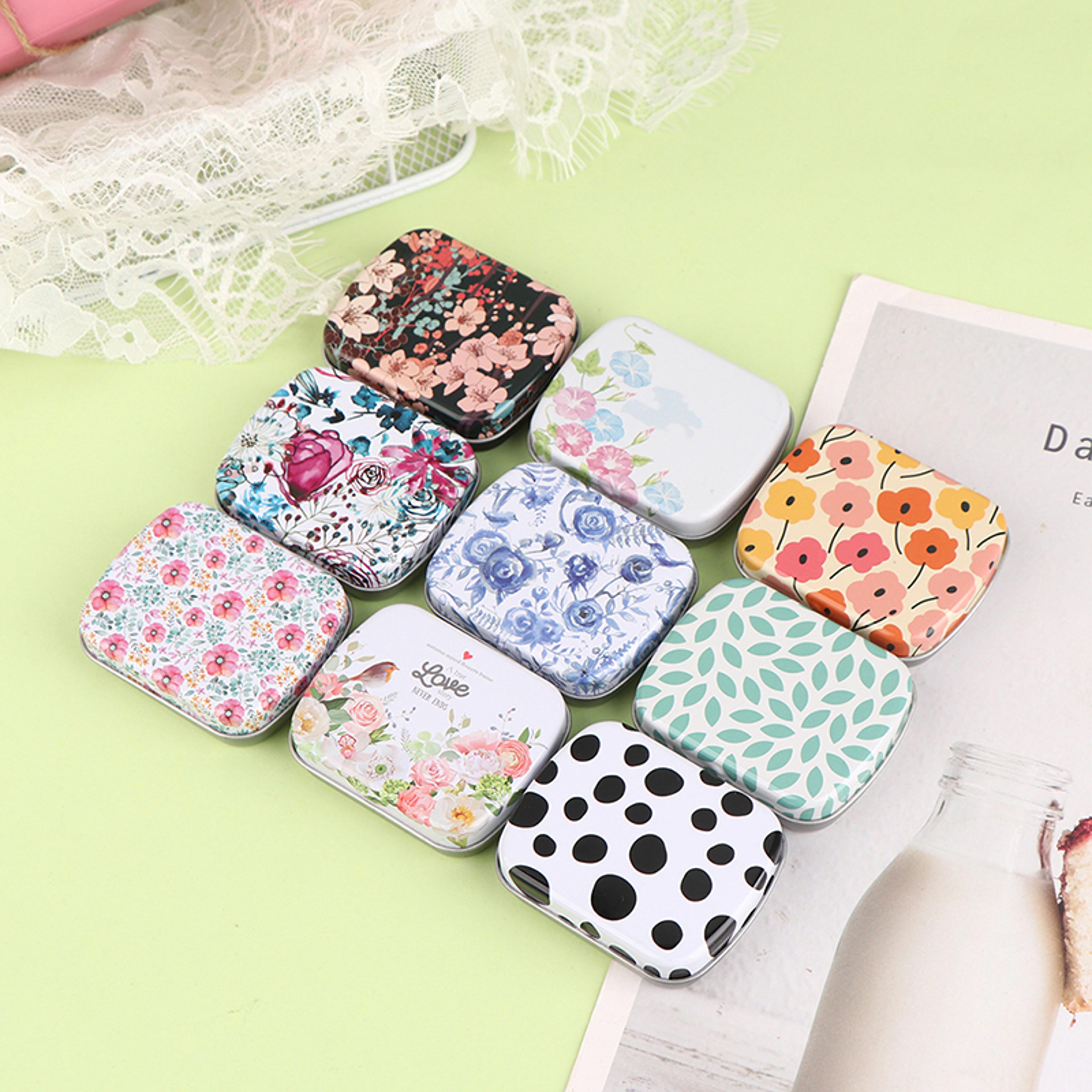 rectangular flip metal tin box with lid, mini small storage container kit, candy pill case organizer for home and party
