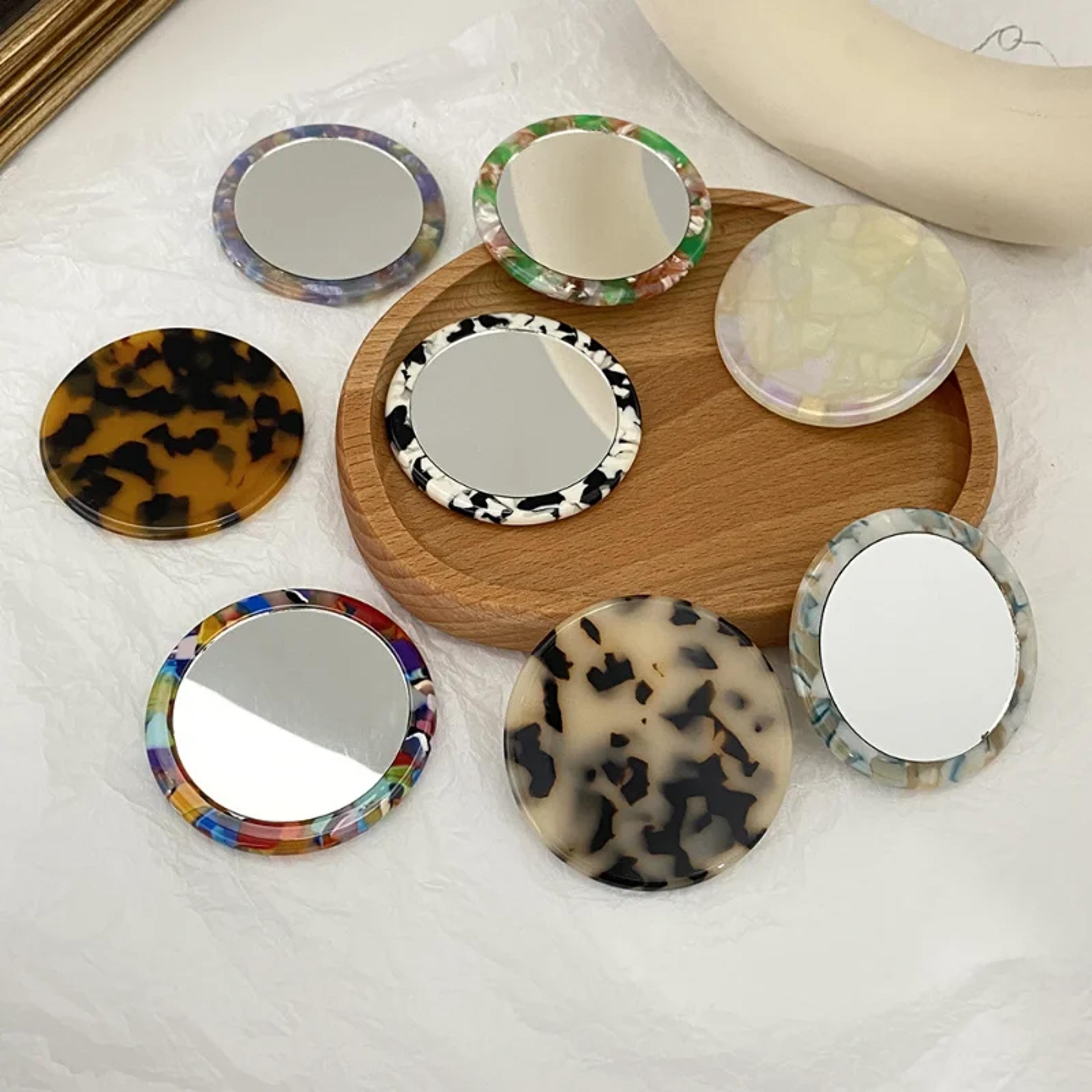 portable mini round makeup mirror, simple acetate small round mirror, small zebra pattern travel makeup accessories