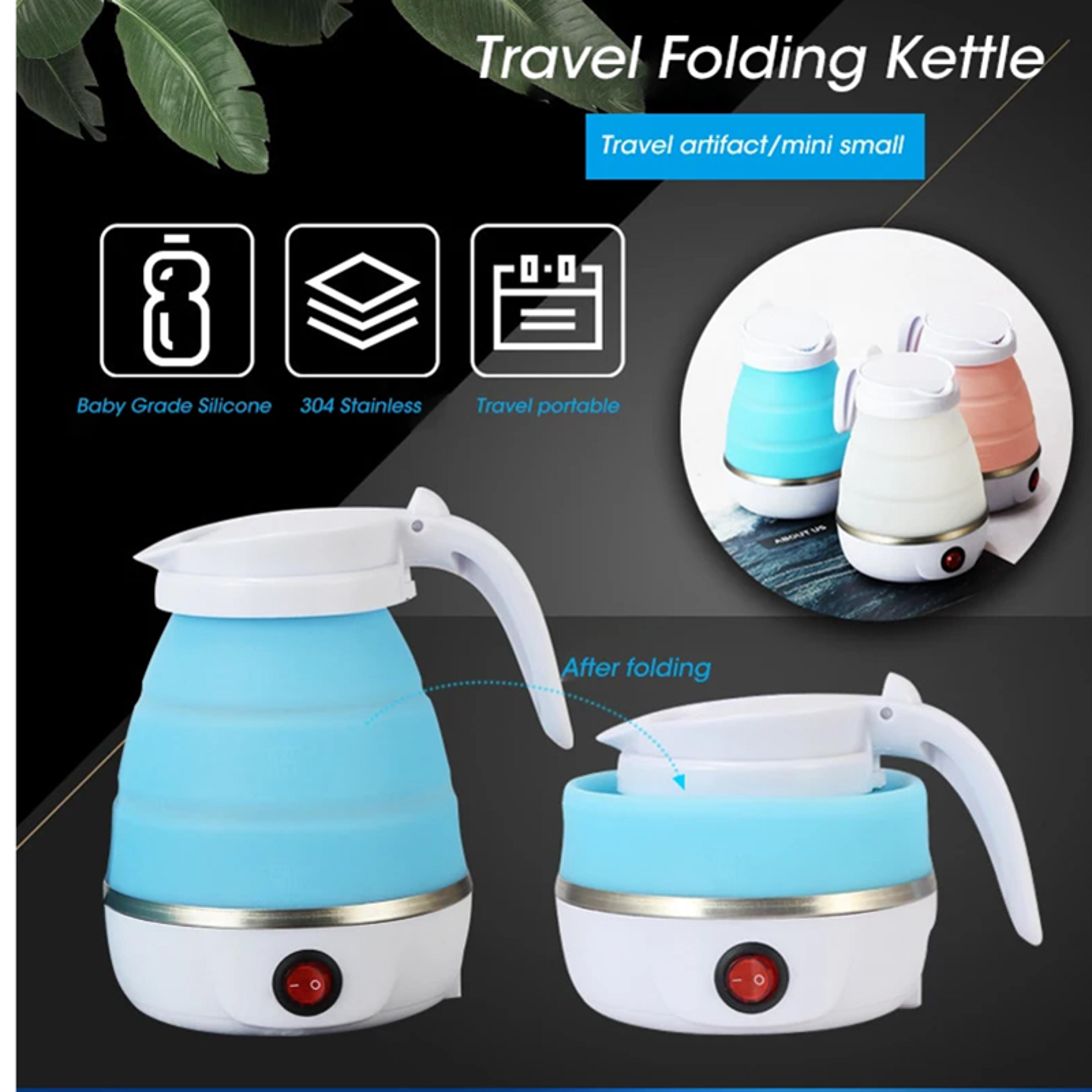 220v 0.6l mini folding kettle, 600w portable silicone electric kettle for travel & home, fast boil water heater