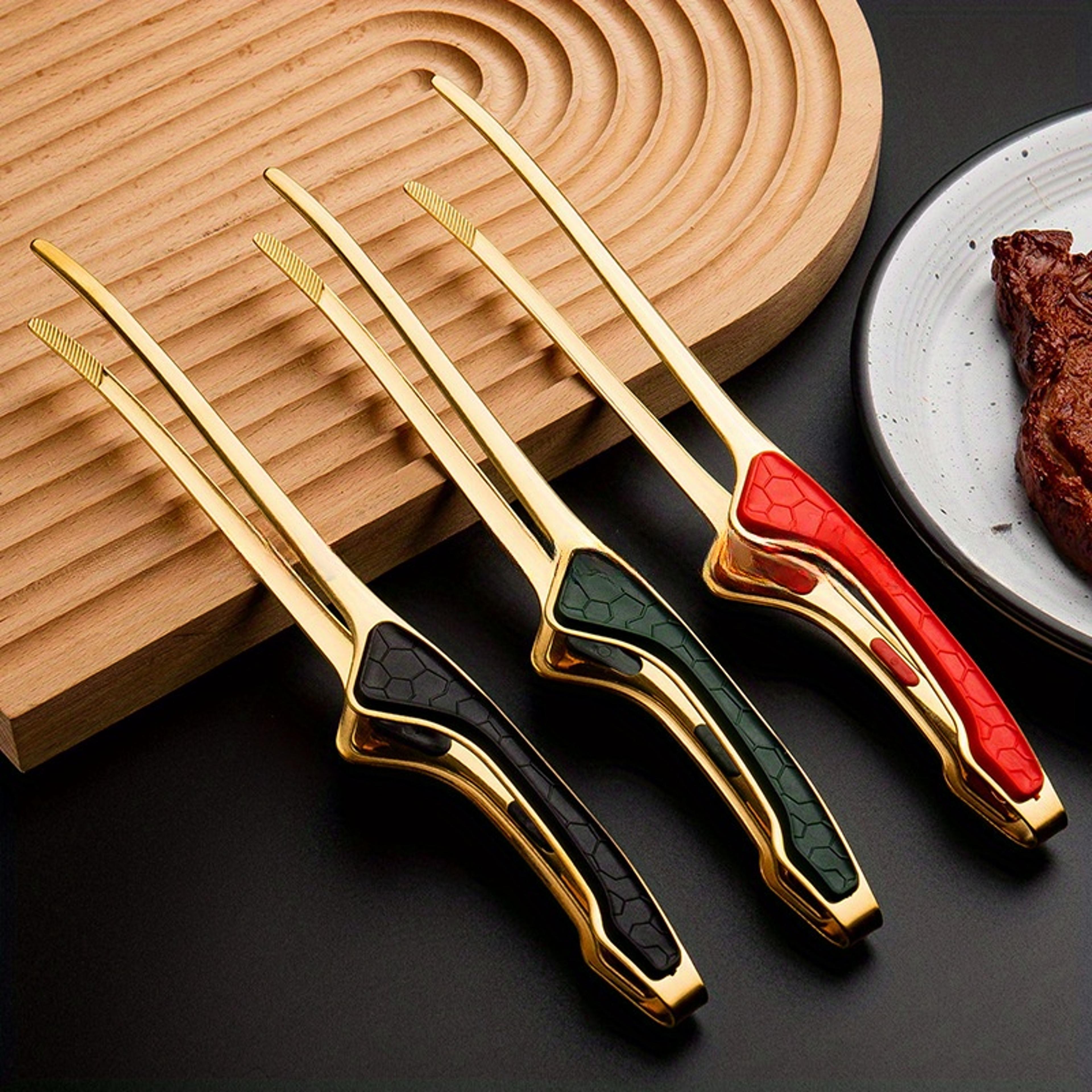 1pc stainless steel kitchen tongs, metal food tongs with non-slip comfort grip, non-stick head for cooking and serving