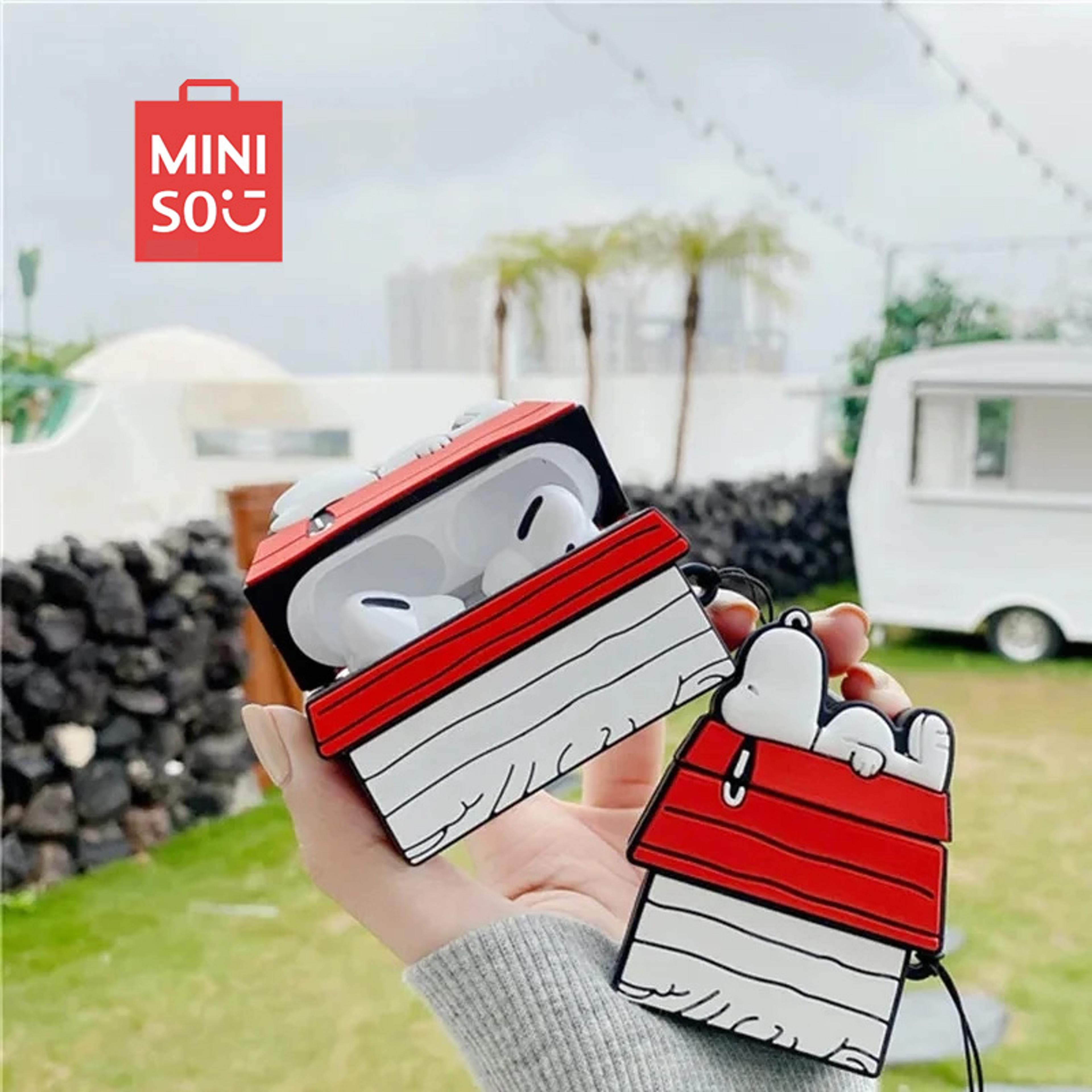 new miniso snoopy airpods pro case 1 2 3, cartoon silicone wireless bluetooth earbuds, protective cover with lanyard
