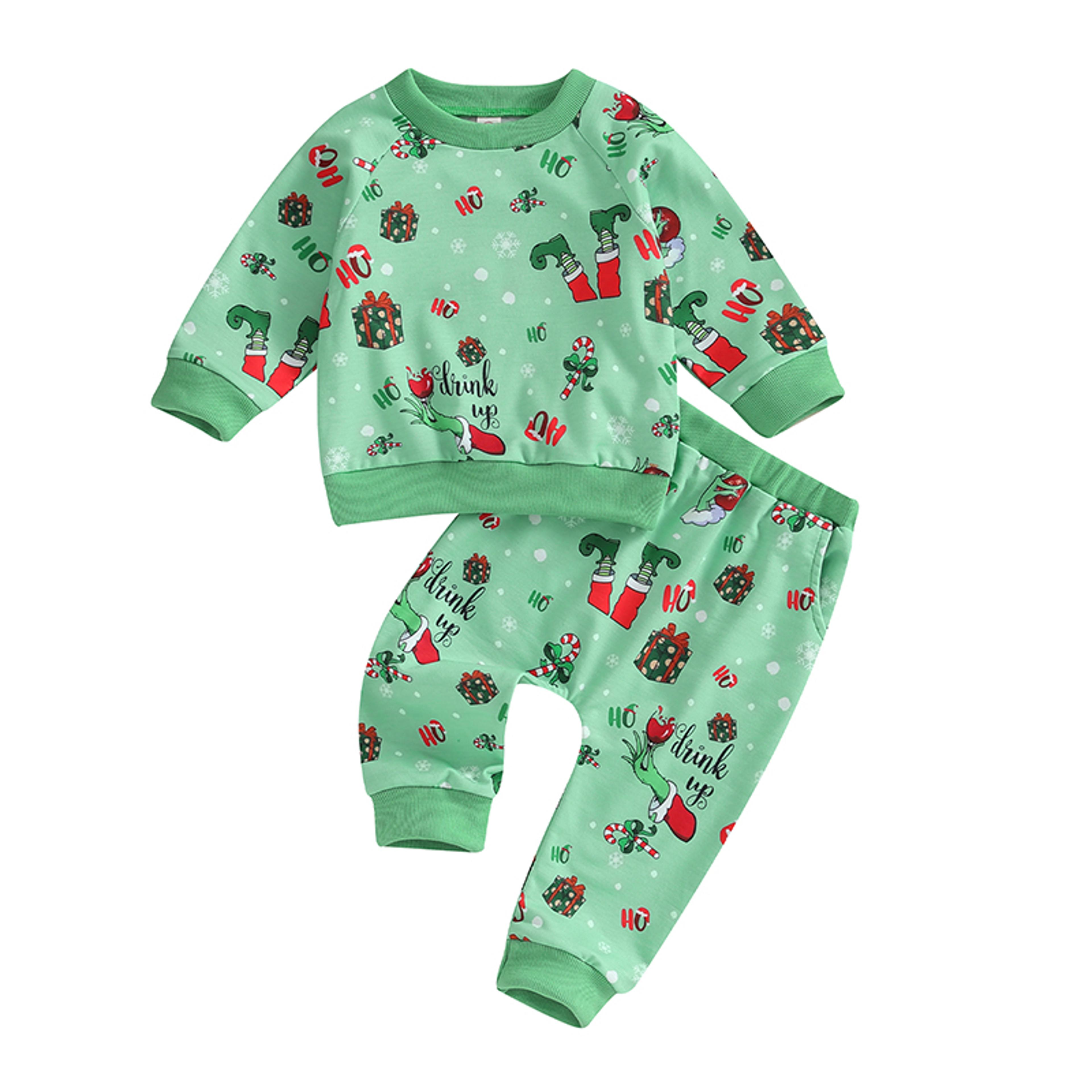 2pcs baby christmas outfits set, long sleeve letter print sweatshirt & pants for toddlers warm holiday gift