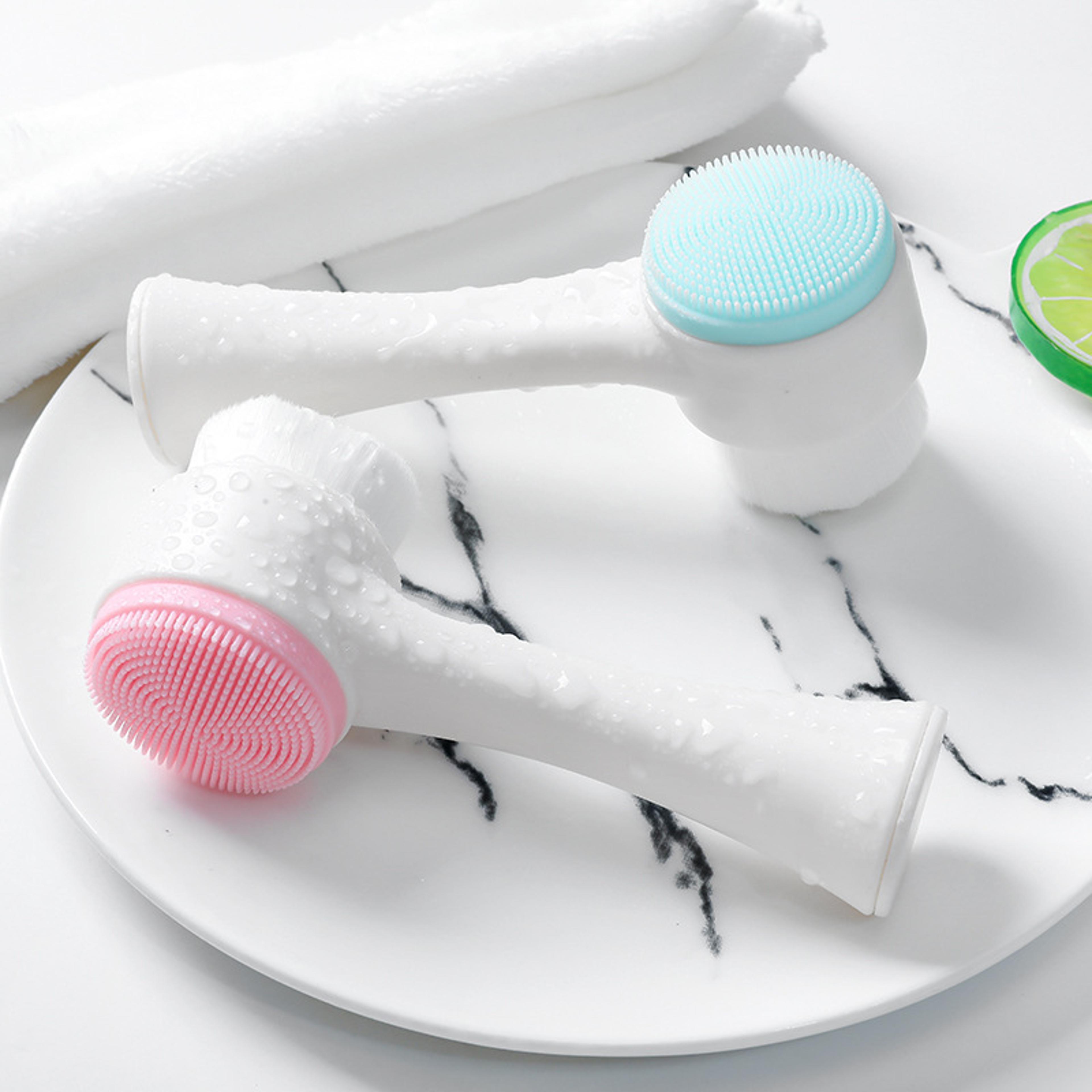 soft silicone double-sided facial brush, manual cleansing brush for home use, deep pore facial cleanser skin care tool