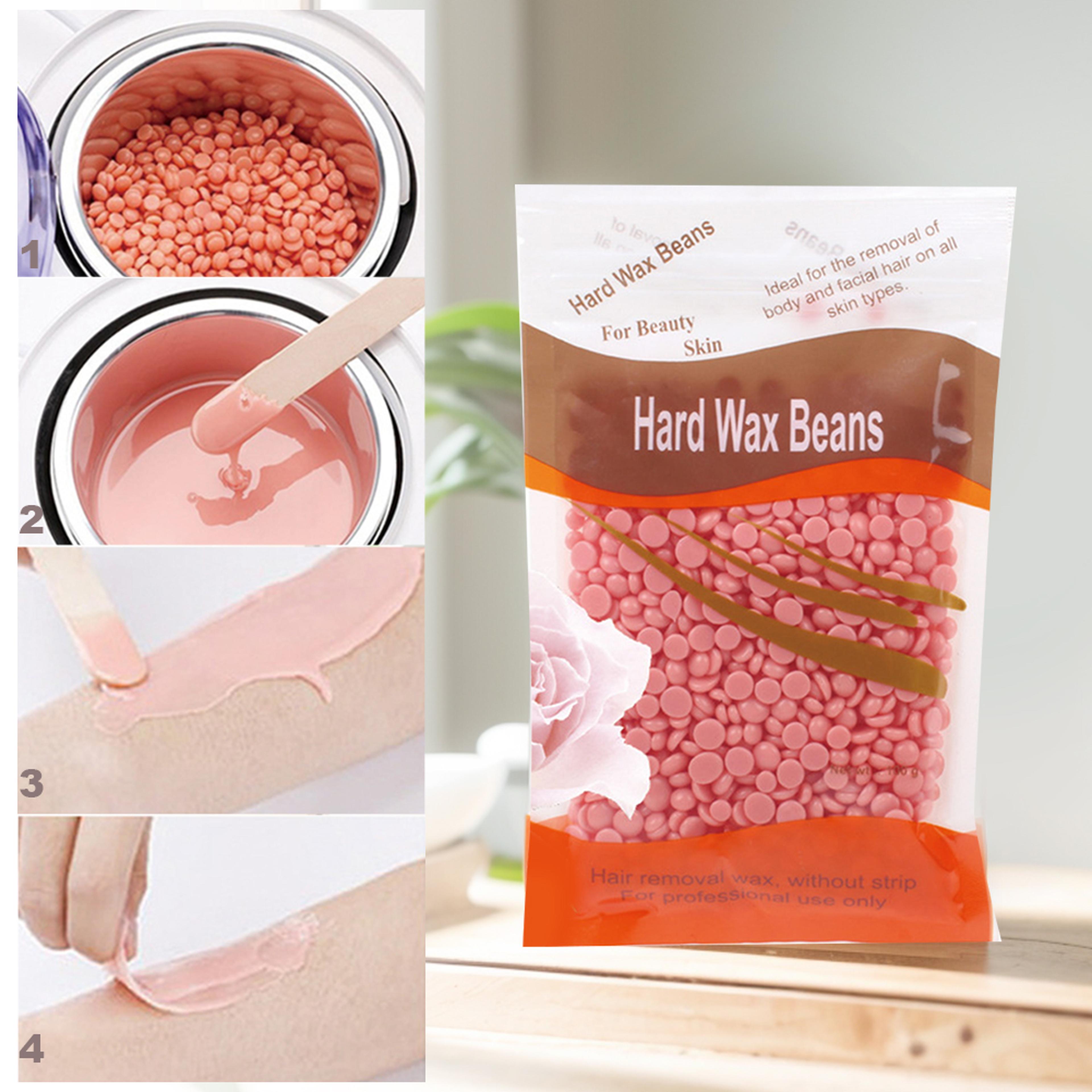depilatory hard wax beans, stripless waxing beans for face, underarm, and bikini line, with natural ingredients