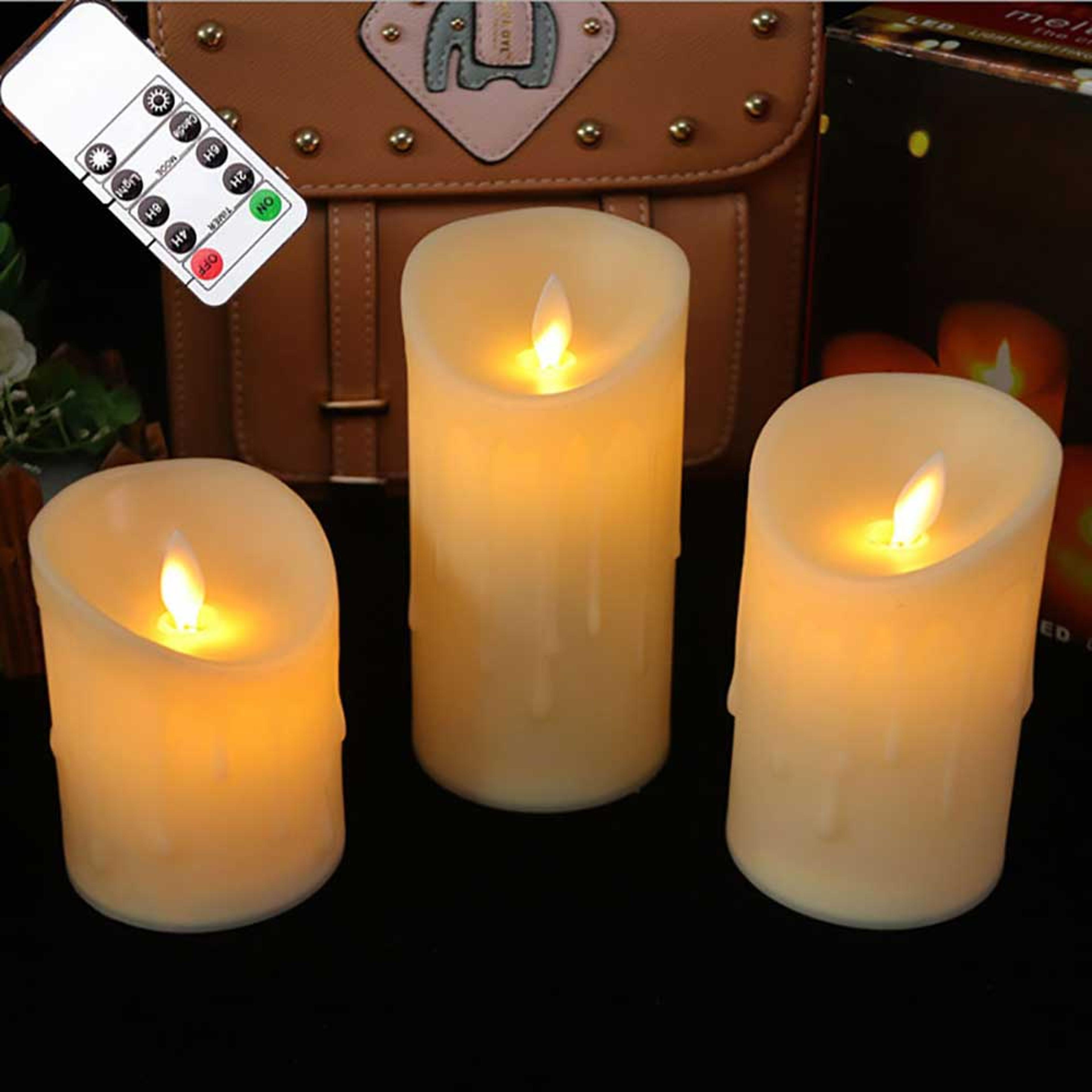 remote control flameless candles, realistic moving wick battery operated pillar candles for wedding, home decor
