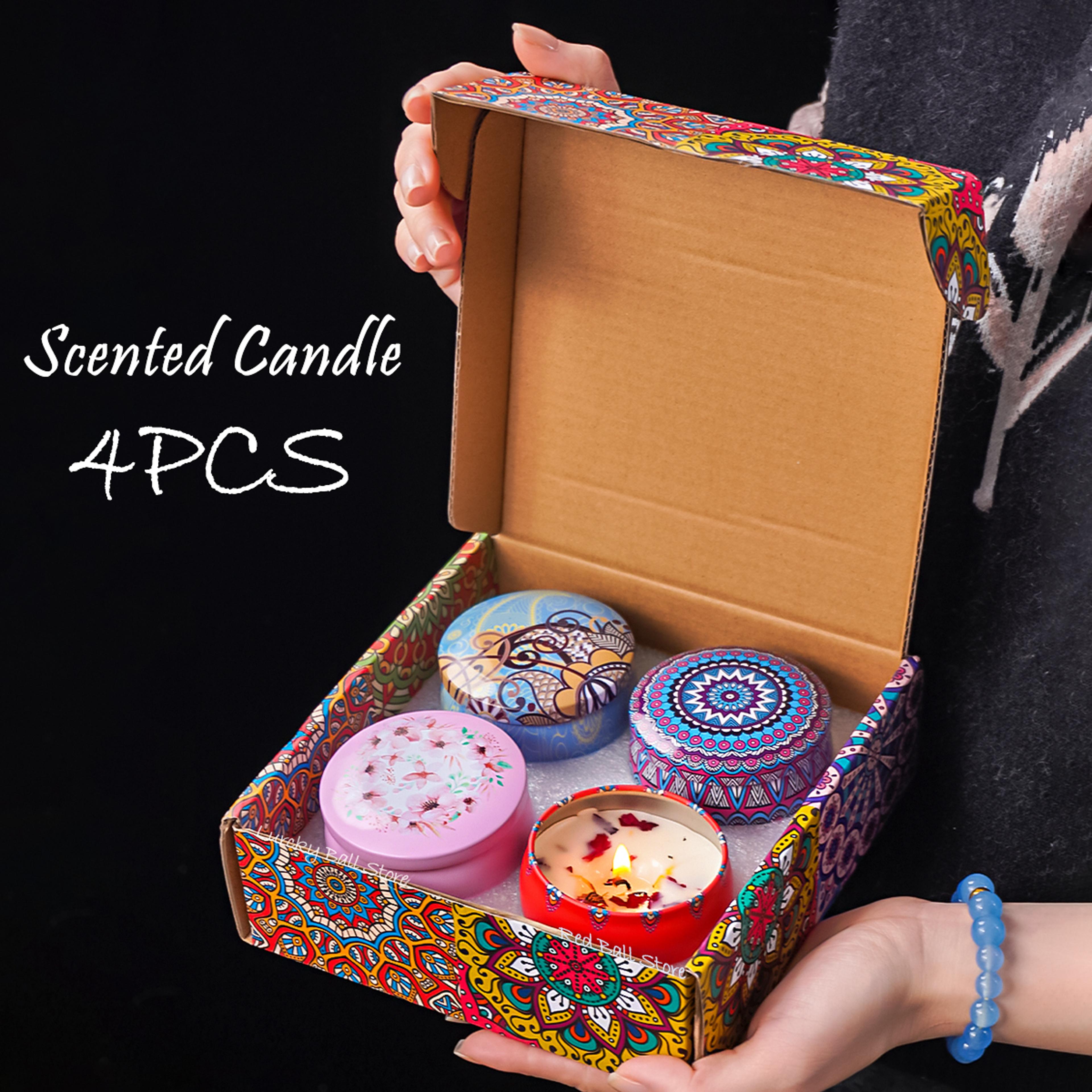 soy candles gift set, 4pcs box with dried flowers, long lasting scented jar candles for home, romantic decor