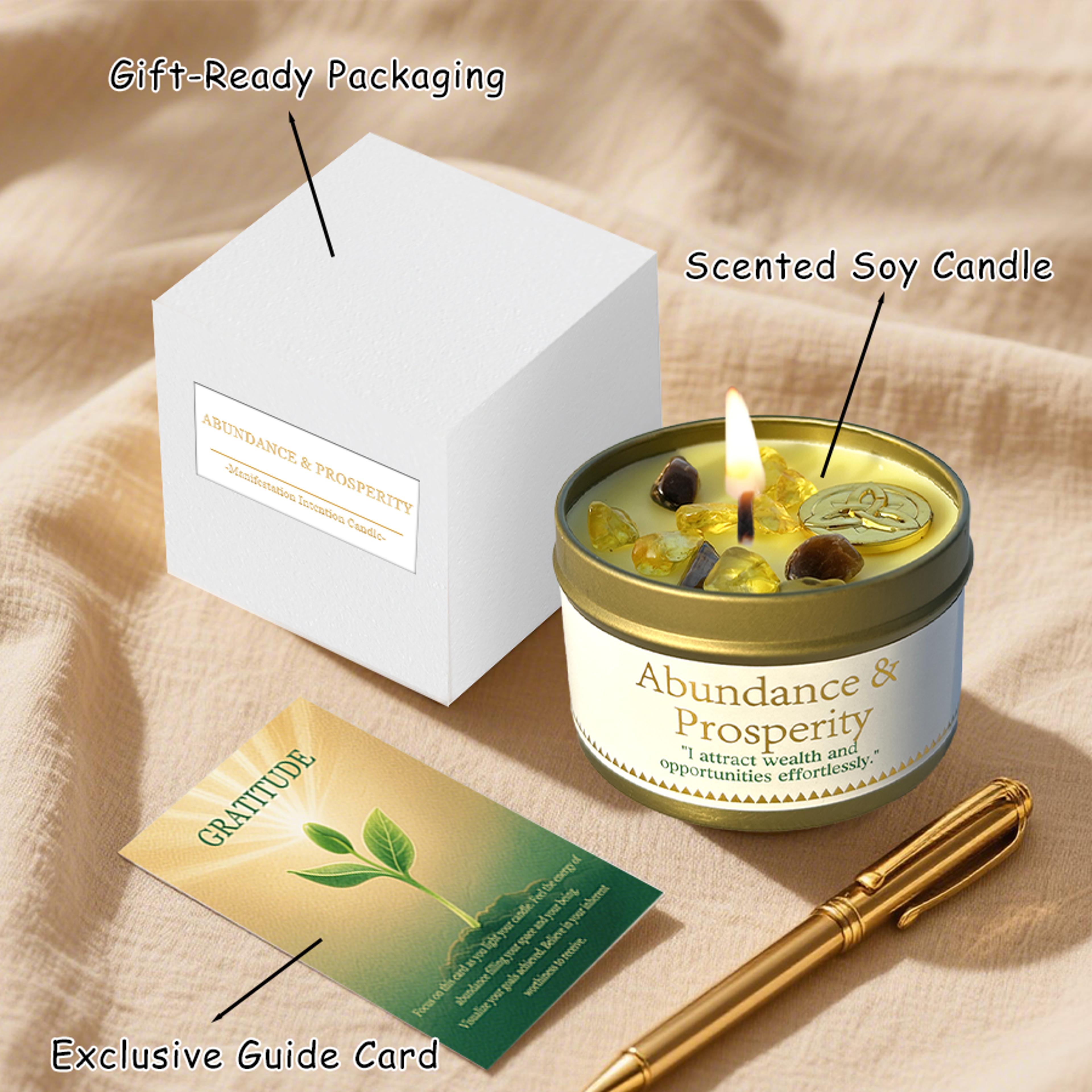 abundance and prosperity ritual candle, soy wax scented candle with crystal, home aromatherapy gift