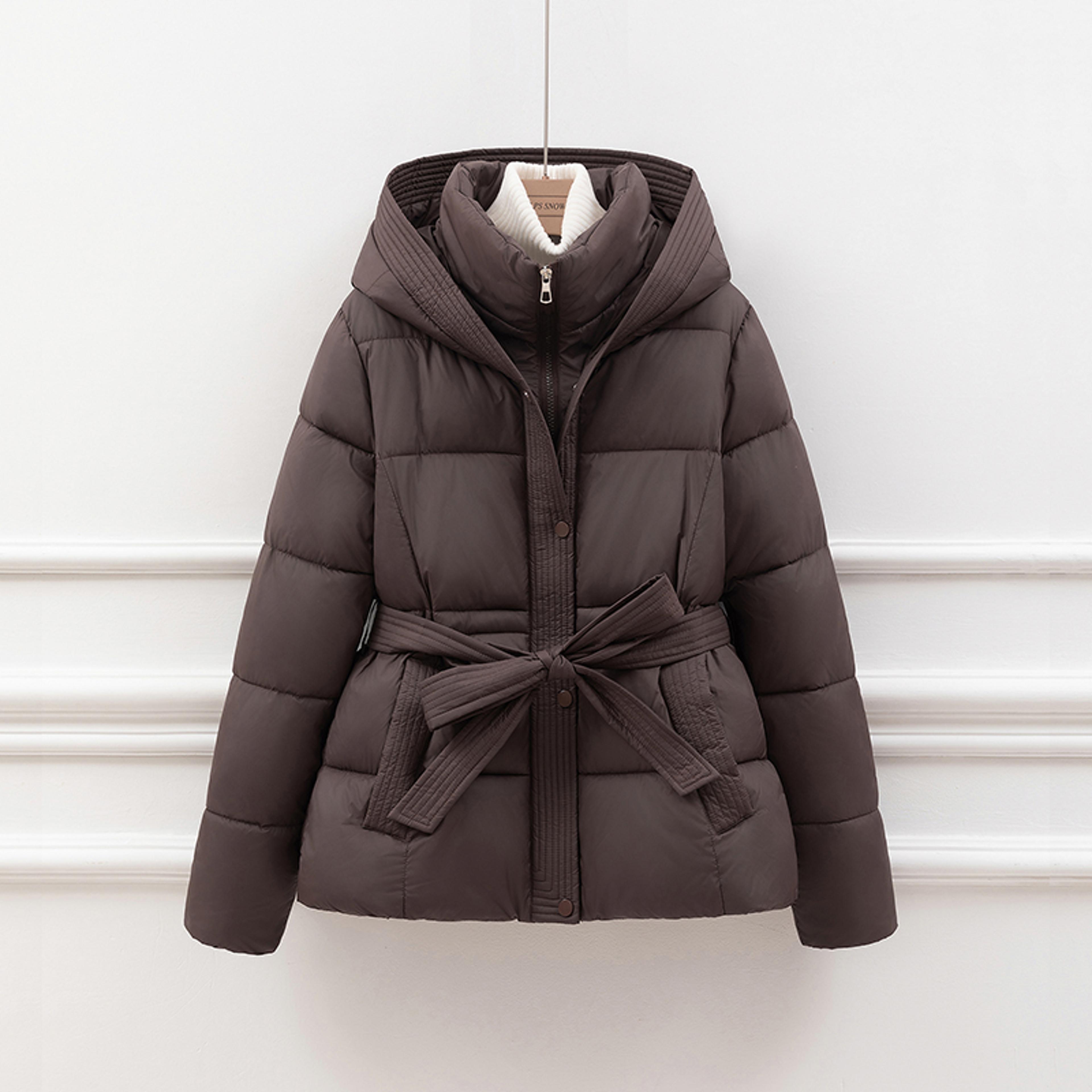 women's padded winter coat, slimming waist cinching design, hooded cotton jacket, trendy outerwear