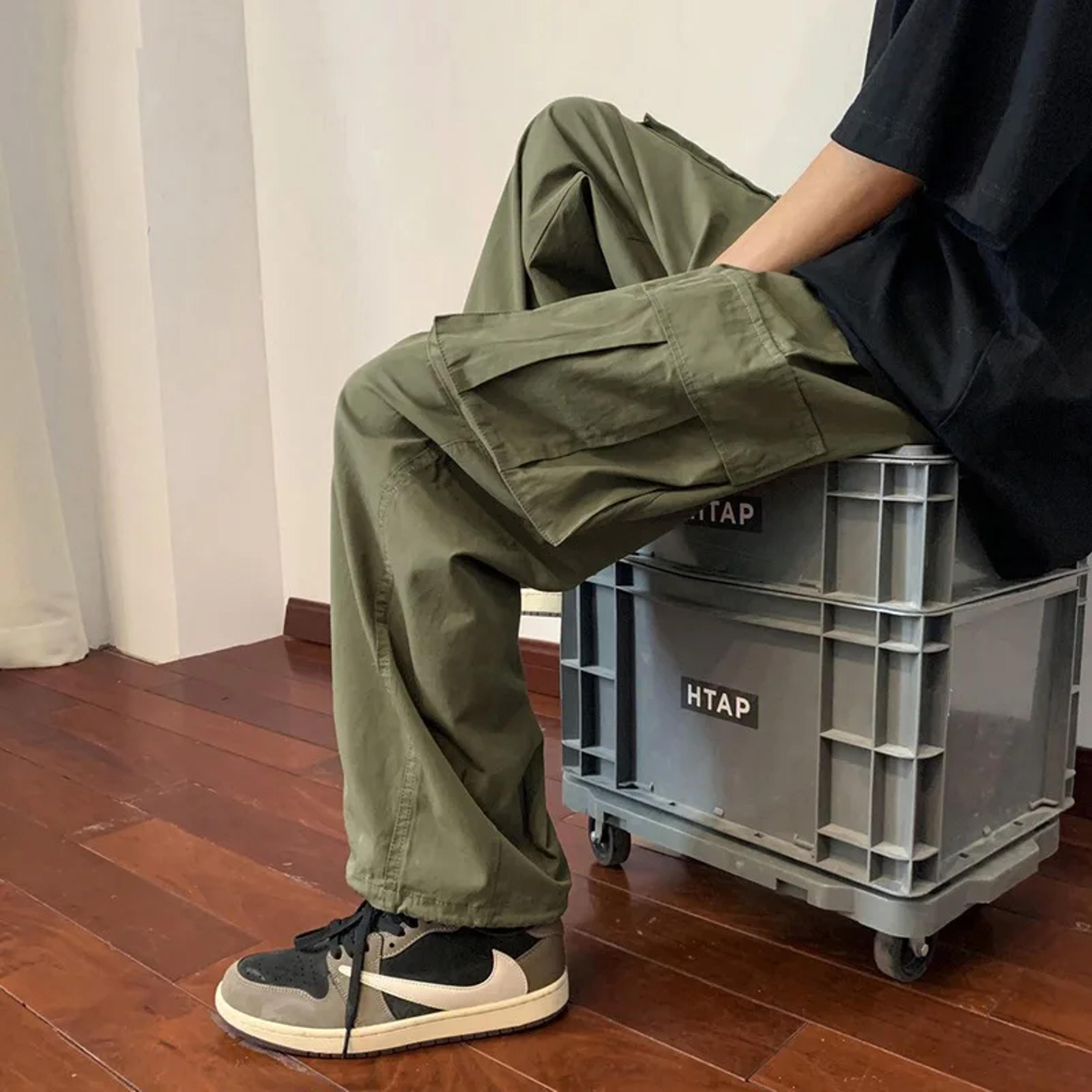 cargo pants, military green, vintage oversize men's pants, heavy straight leg casual pants