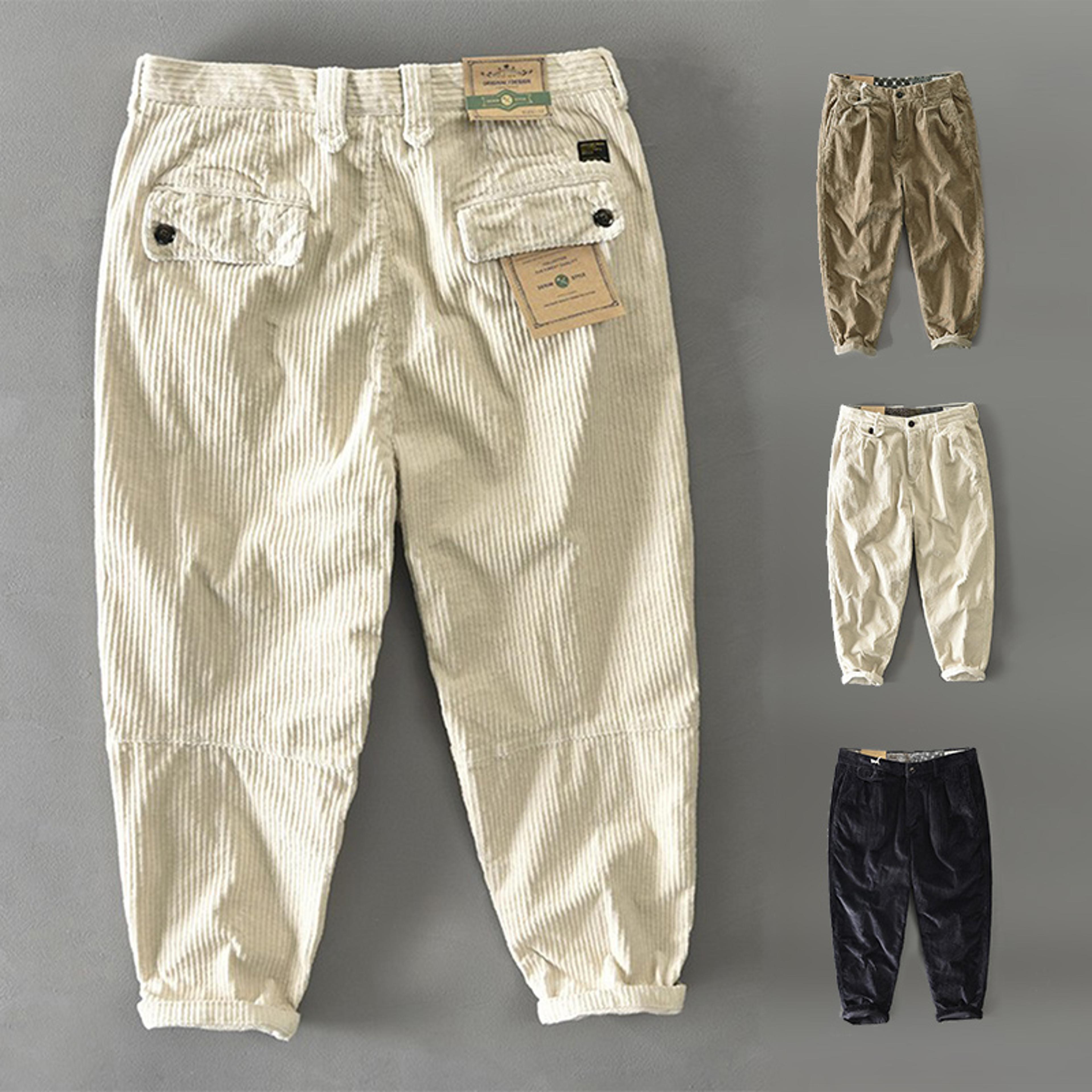 men's baggy corduroy pants, thick heavy casual trousers for autumn winter