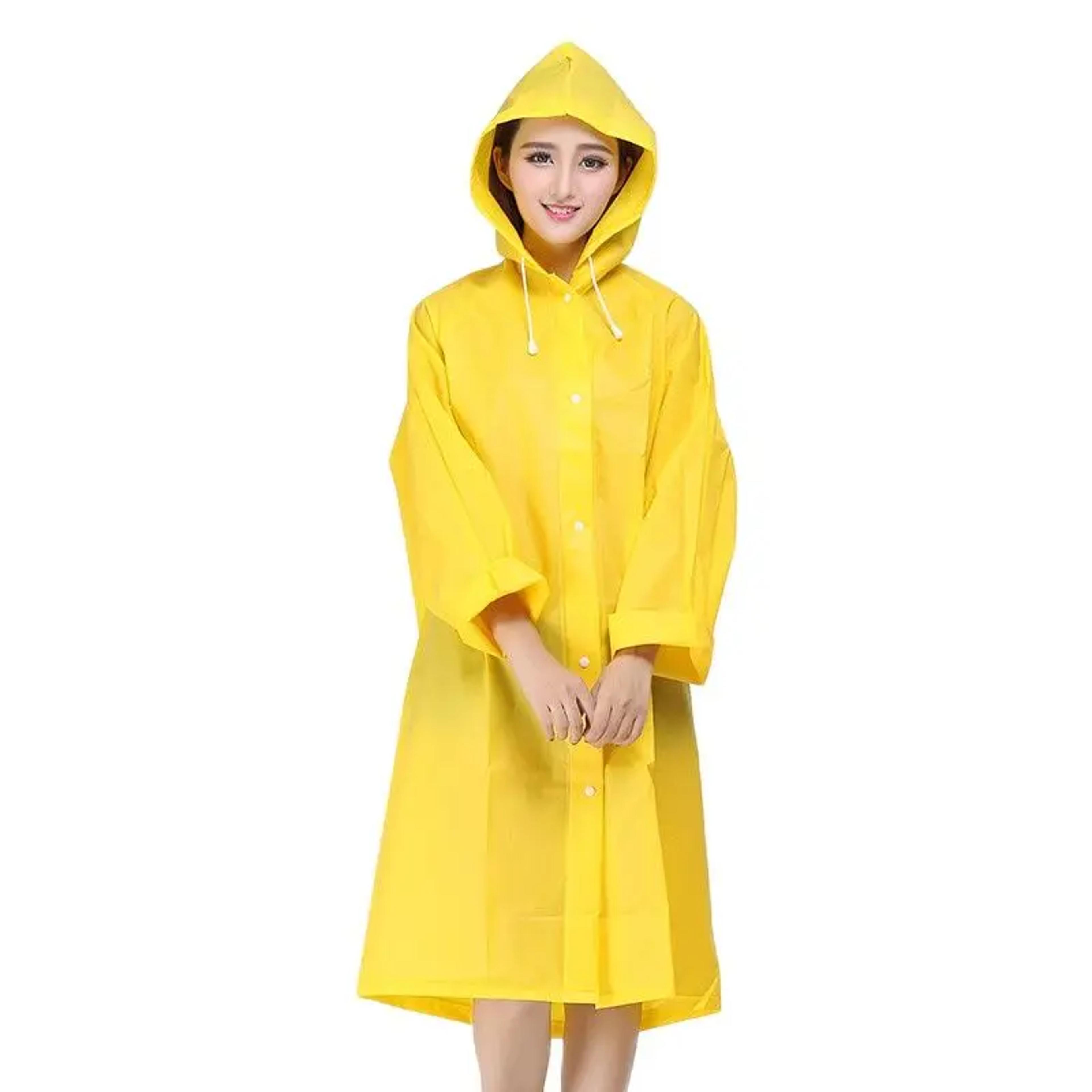 women's translucent rain poncho, yellow waterproof raincoat, outdoor adult rain gear, plastic suit, clear rain coat