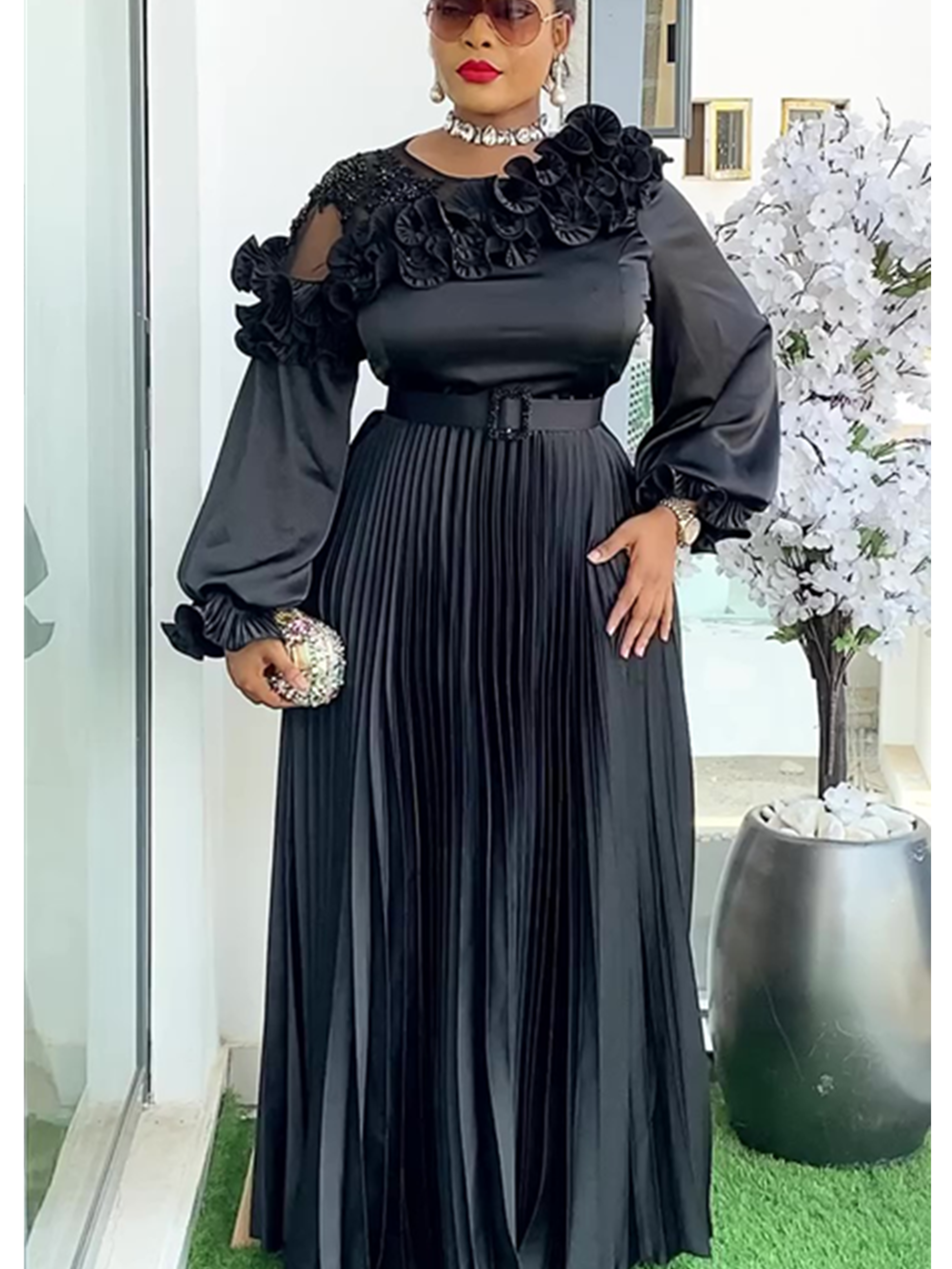 ankara maxi dress with sleeves Ankara Maxi Dress with Pockets for Curvy bodies