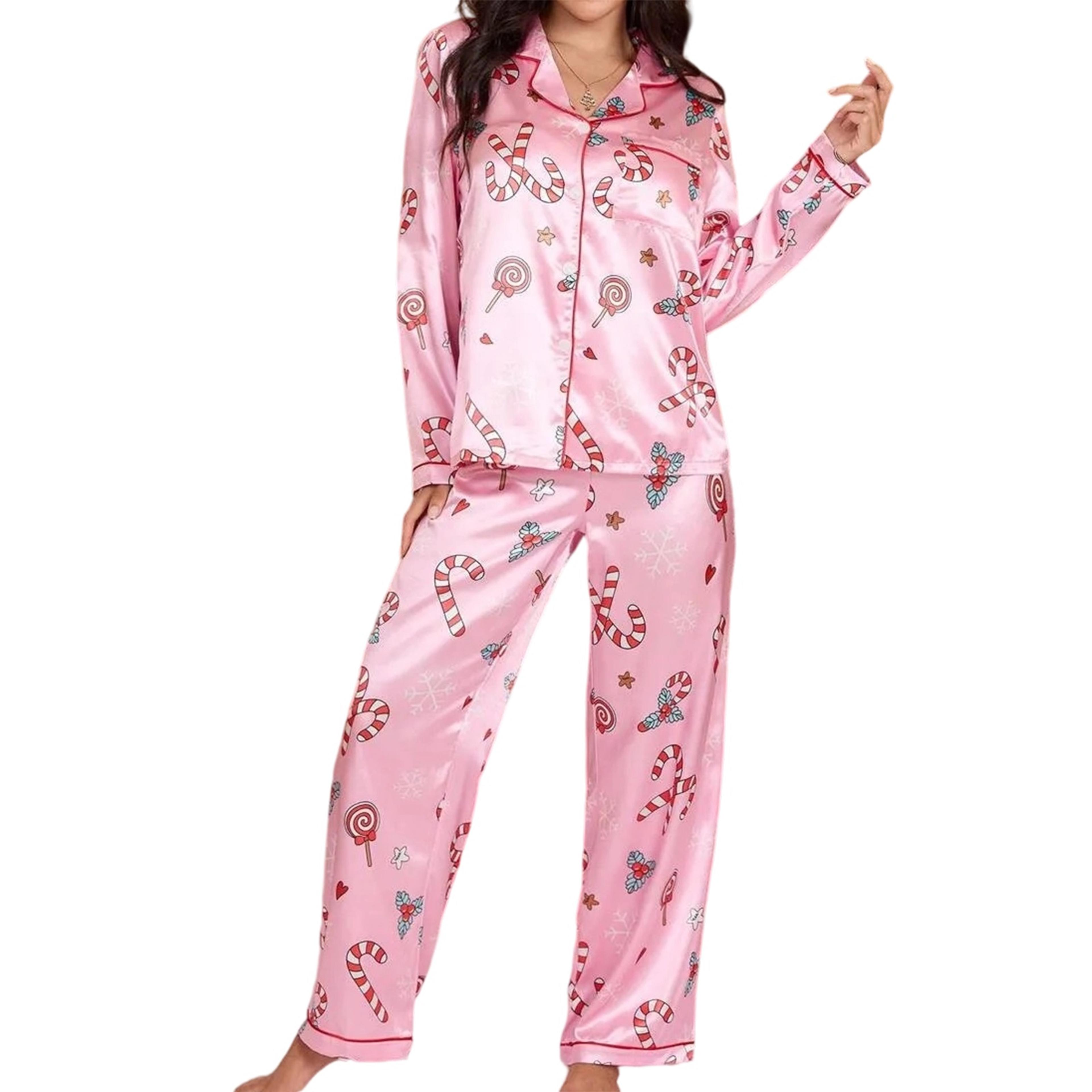 women's christmas pajamas set, 2 piece print lounge wear with v neck top and pants