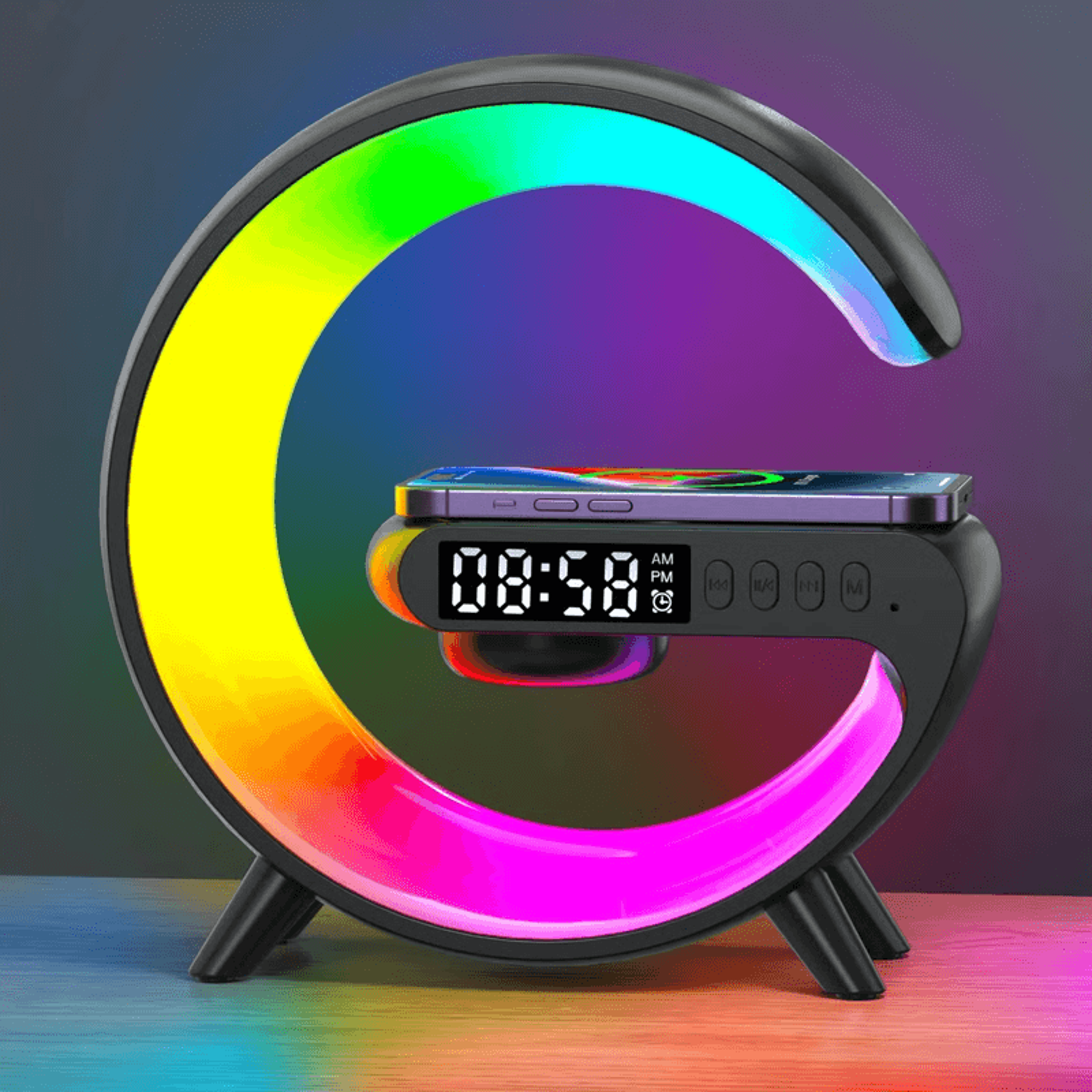 wake-up light alarm clock with rgb, wireless charger & bluetooth speaker