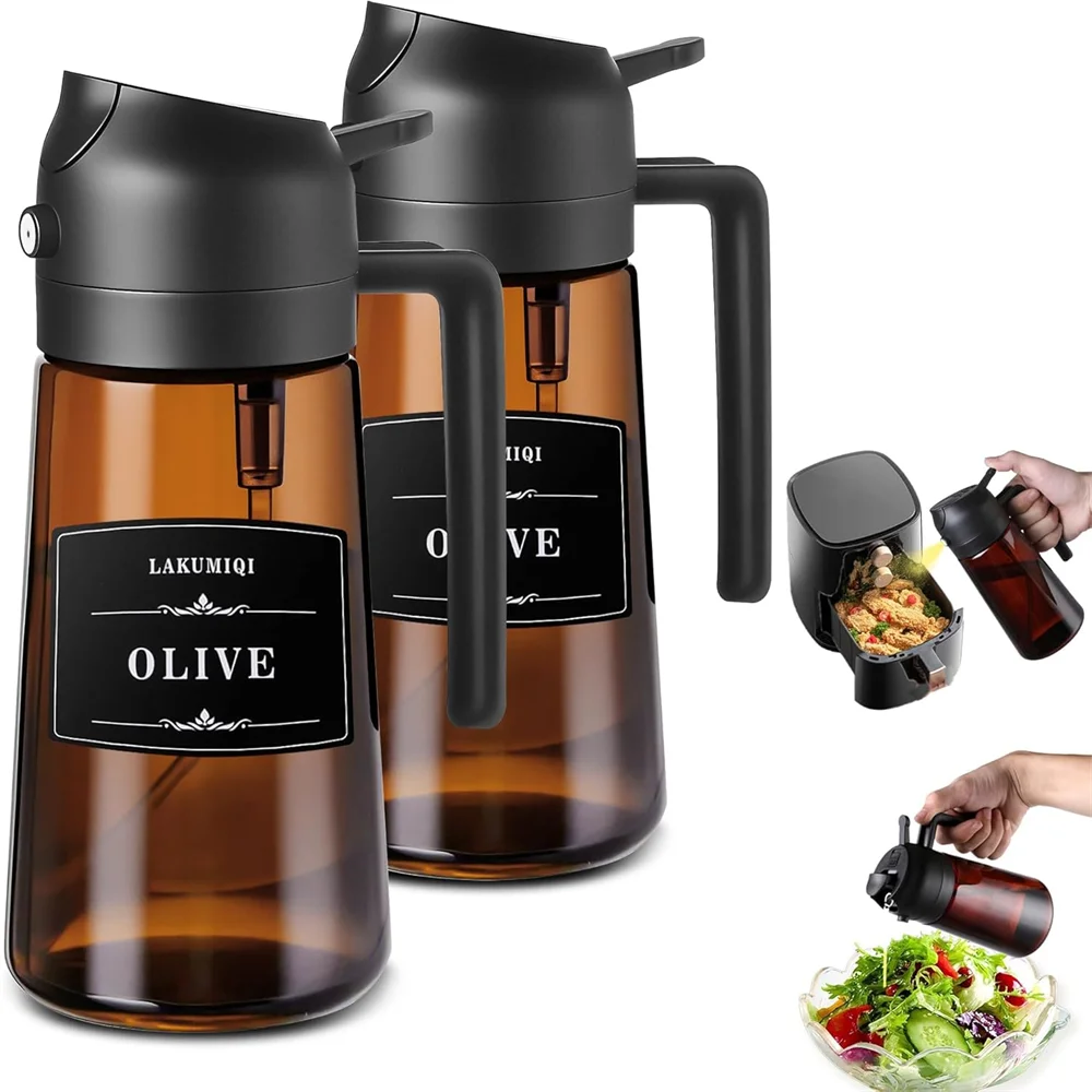 glass olive oil sprayer and dispenser bottle for cooking