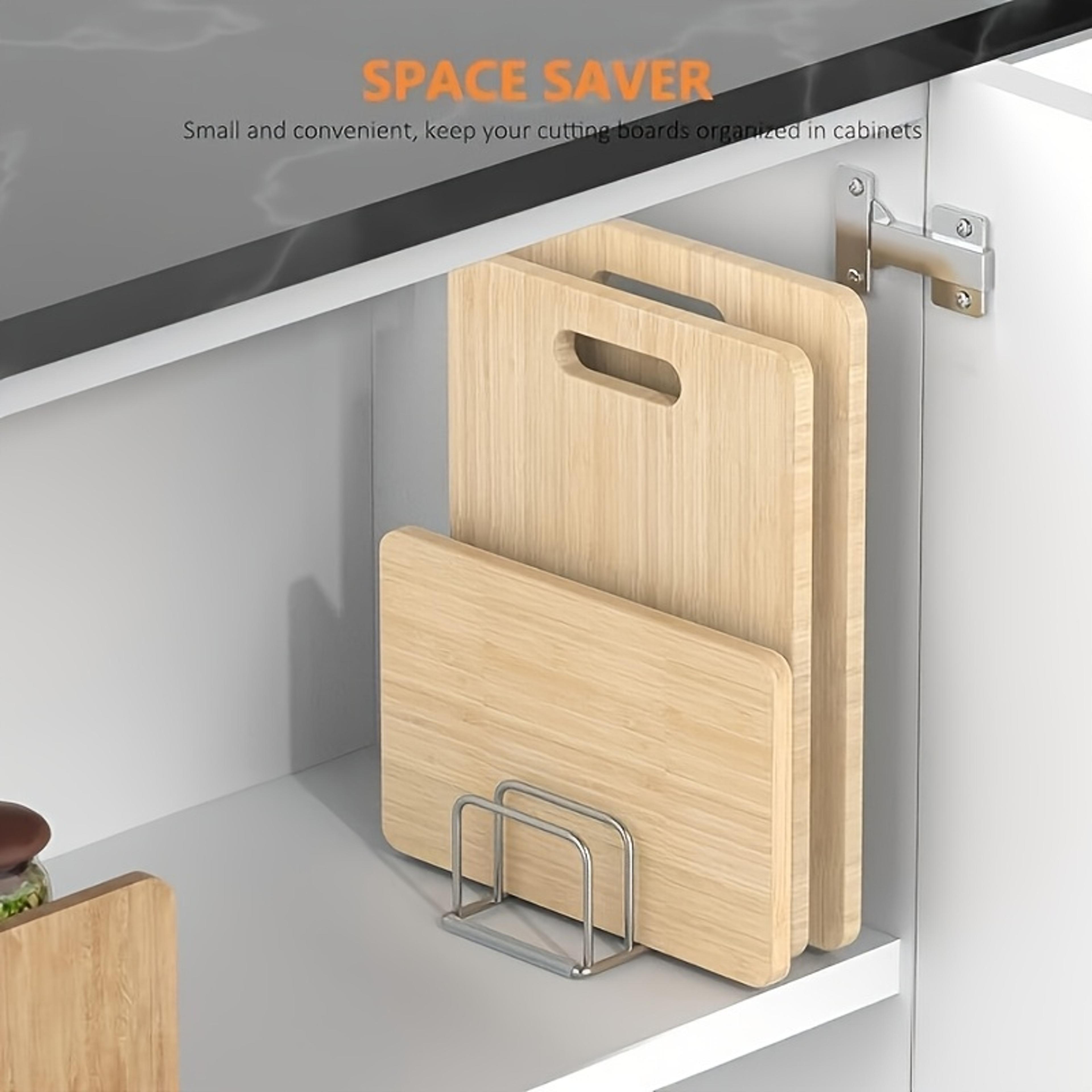 stainless steel pot lid organizer & cutting board storage rack space saving kitchen countertop organizer