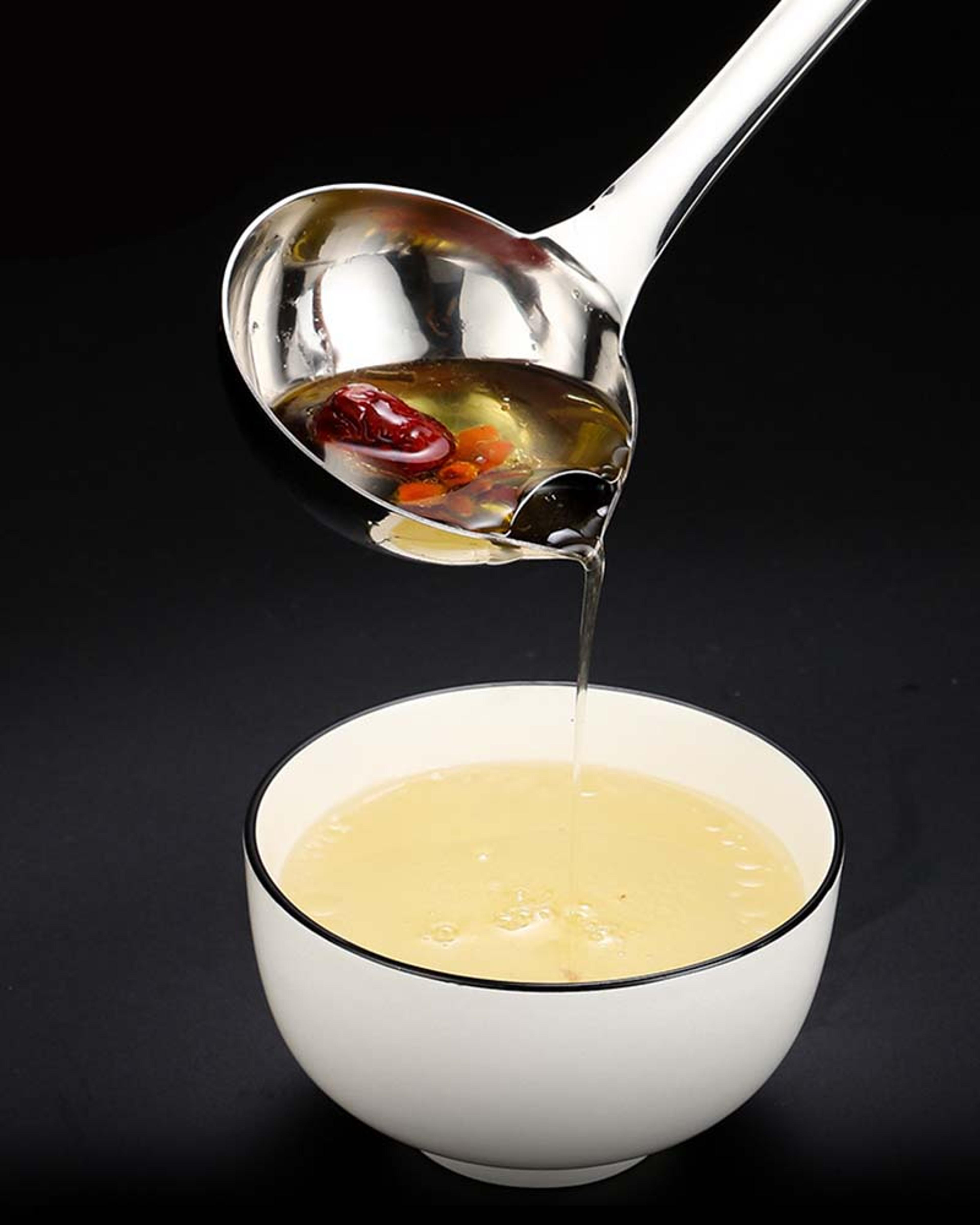 premium stainless steel oil skimmer spoon & fat separator ladle for clear soup and healthy cooking