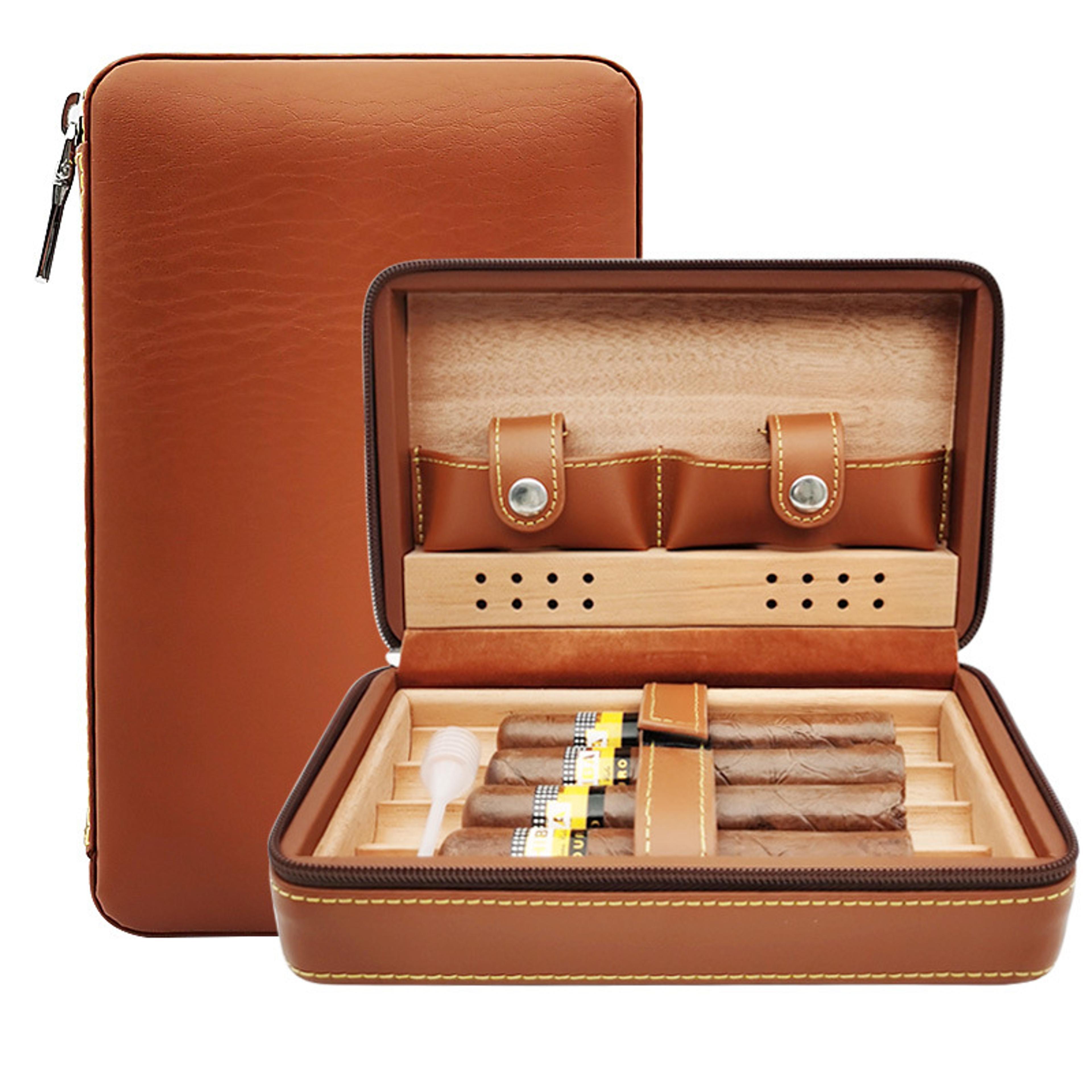 premium travel cigar humidor set leather cedar wood cigar case for cigars portable cigar case