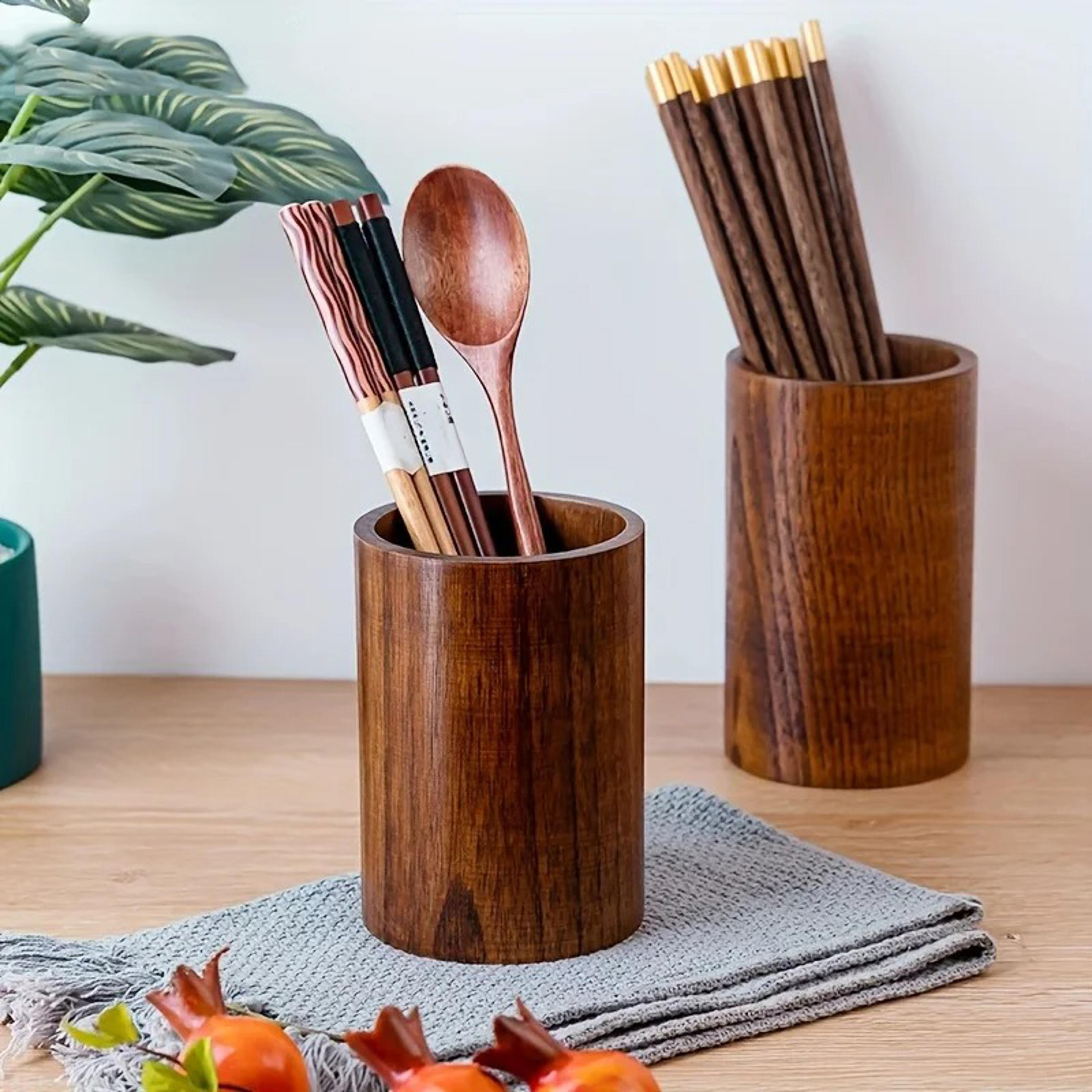 premium wooden chopstick & utensil organizer space saving kitchen storage stand