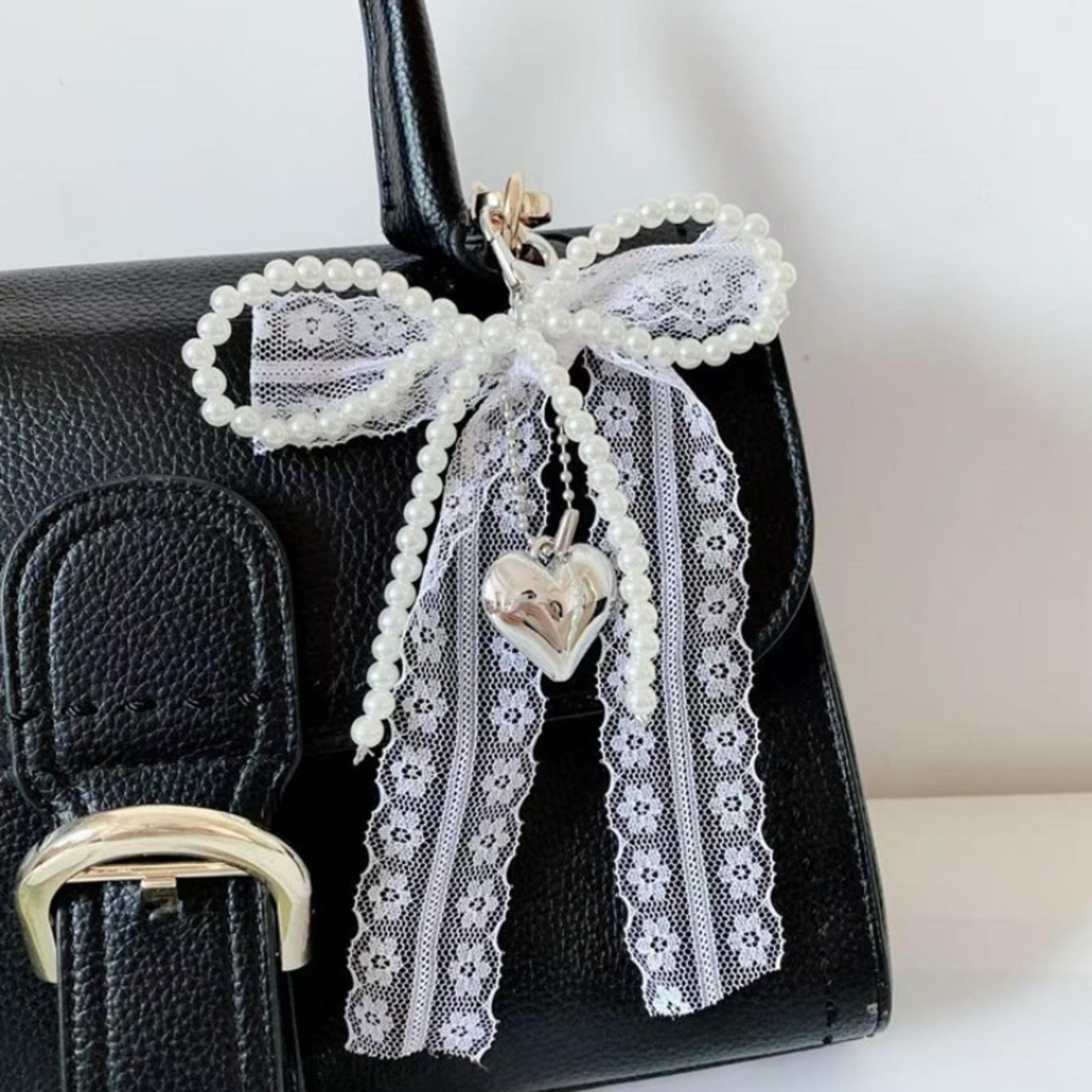 pearlcharm aesthetic bow & heart keychain bag accessory