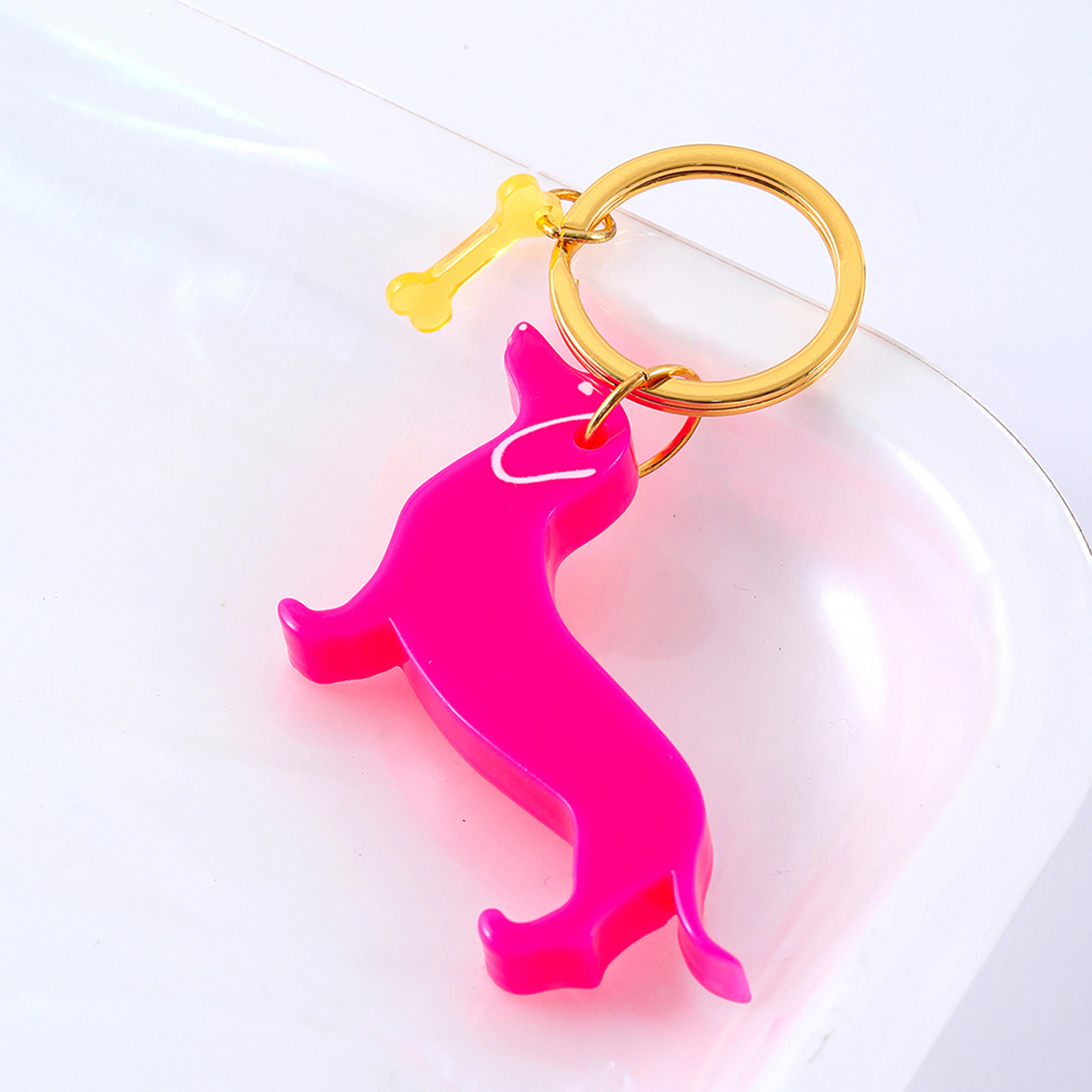 personalized neon pink dachshund dog keychain for pet lovers
