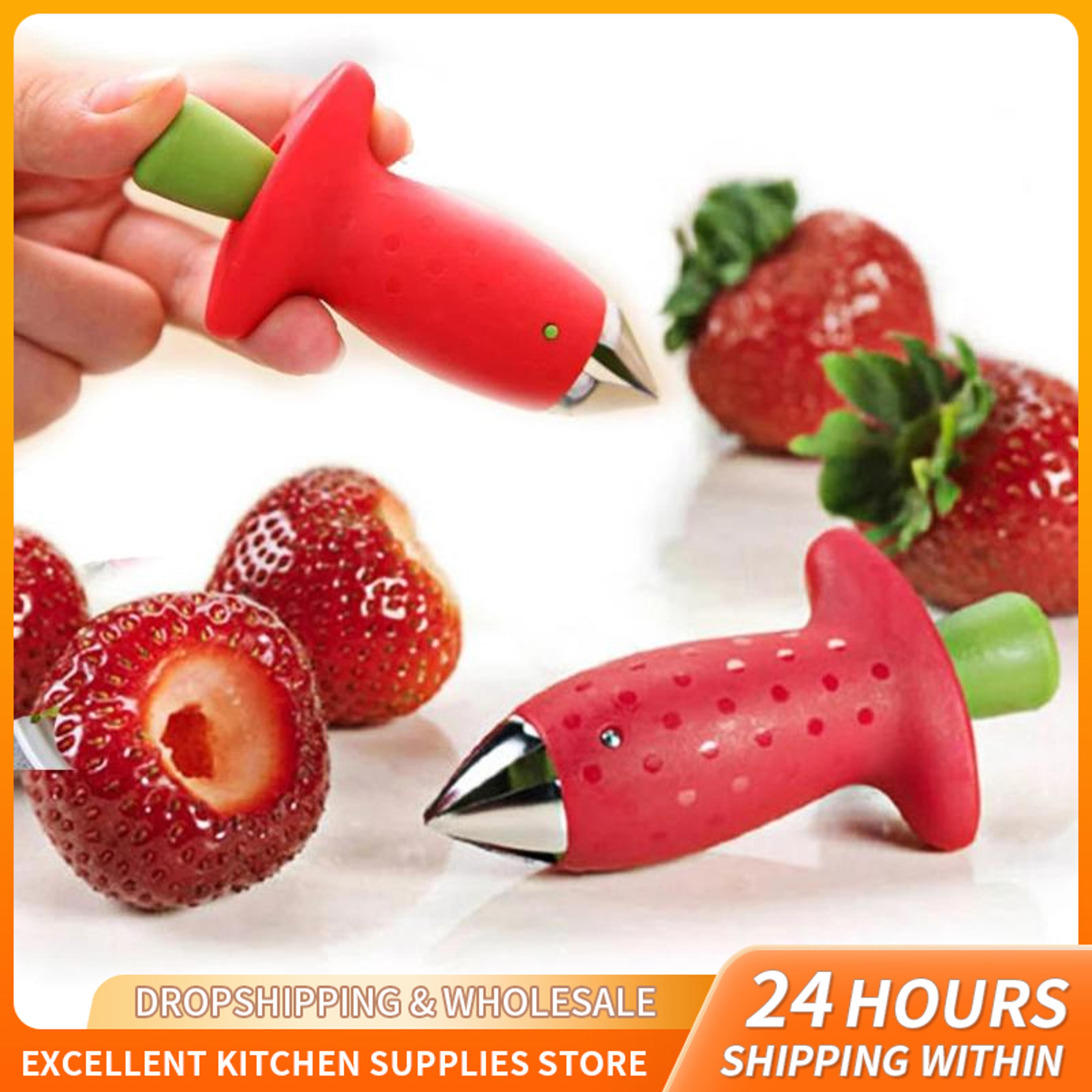 strawberry slicer cutter & corer tool easy fruit stem remover kitchen gadget