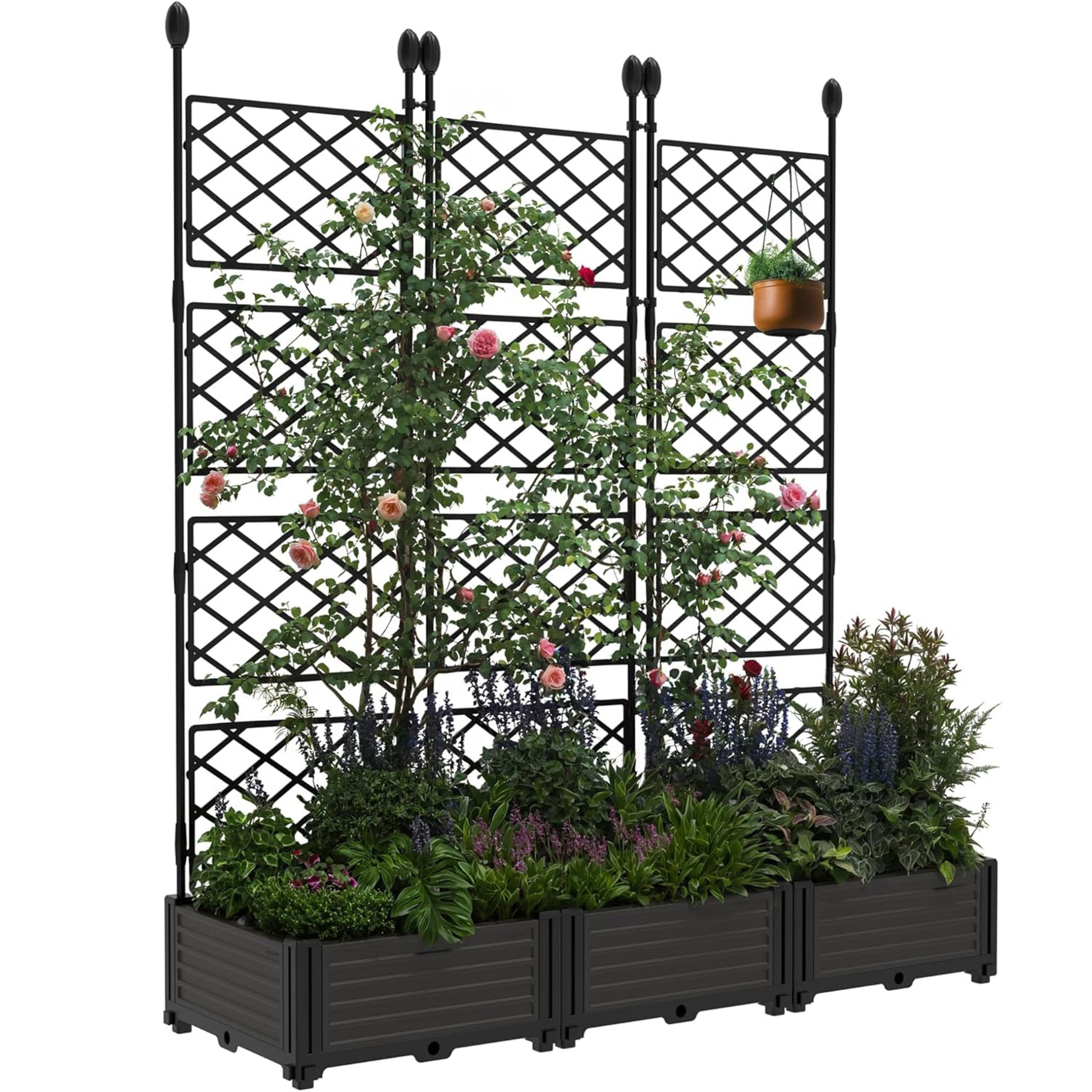outdoor garden planter set with trellis piece raised planter box for climbing plants & vegetables