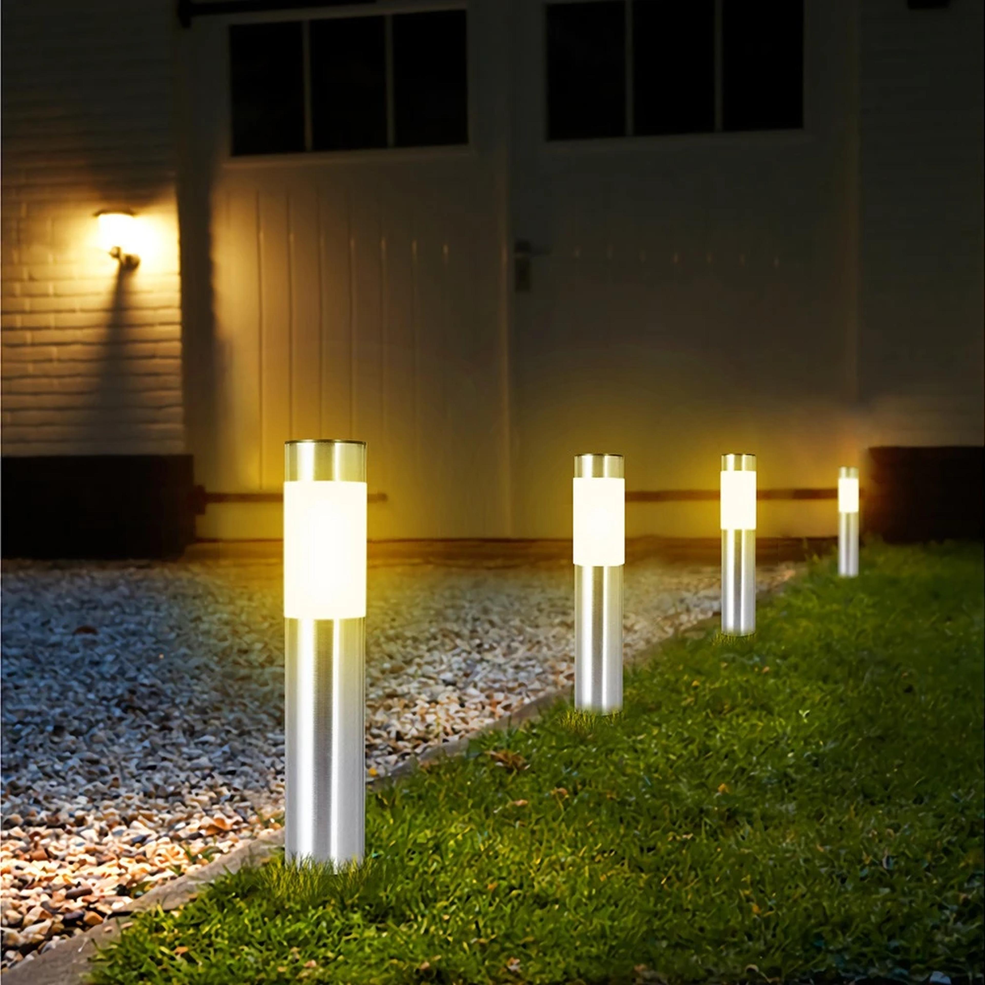 solarglow stainless steel led pathway lights for garden walkways & outdoor landscaping