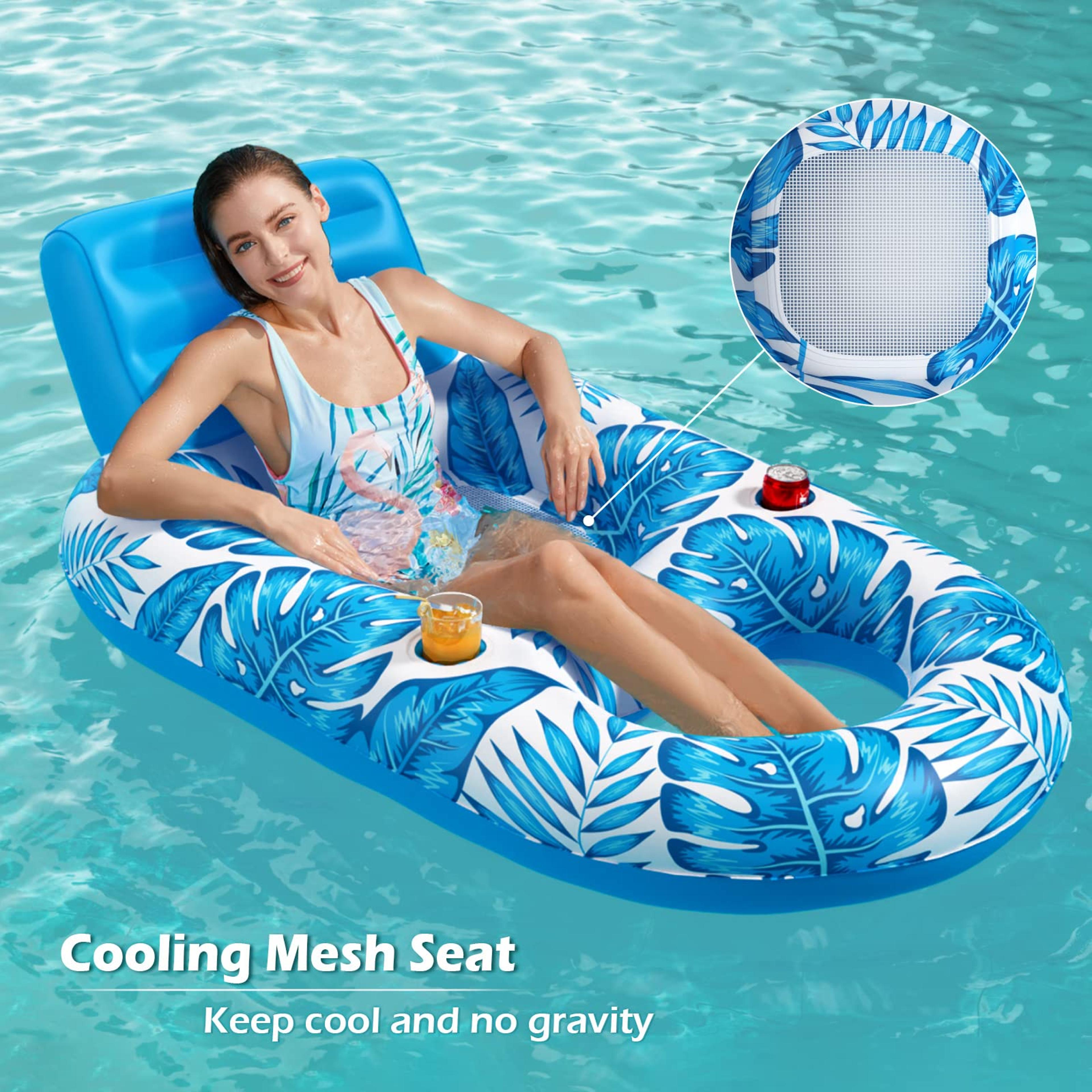aquarelax inflatable pool float lounger chair for adults with backrest & cup holder