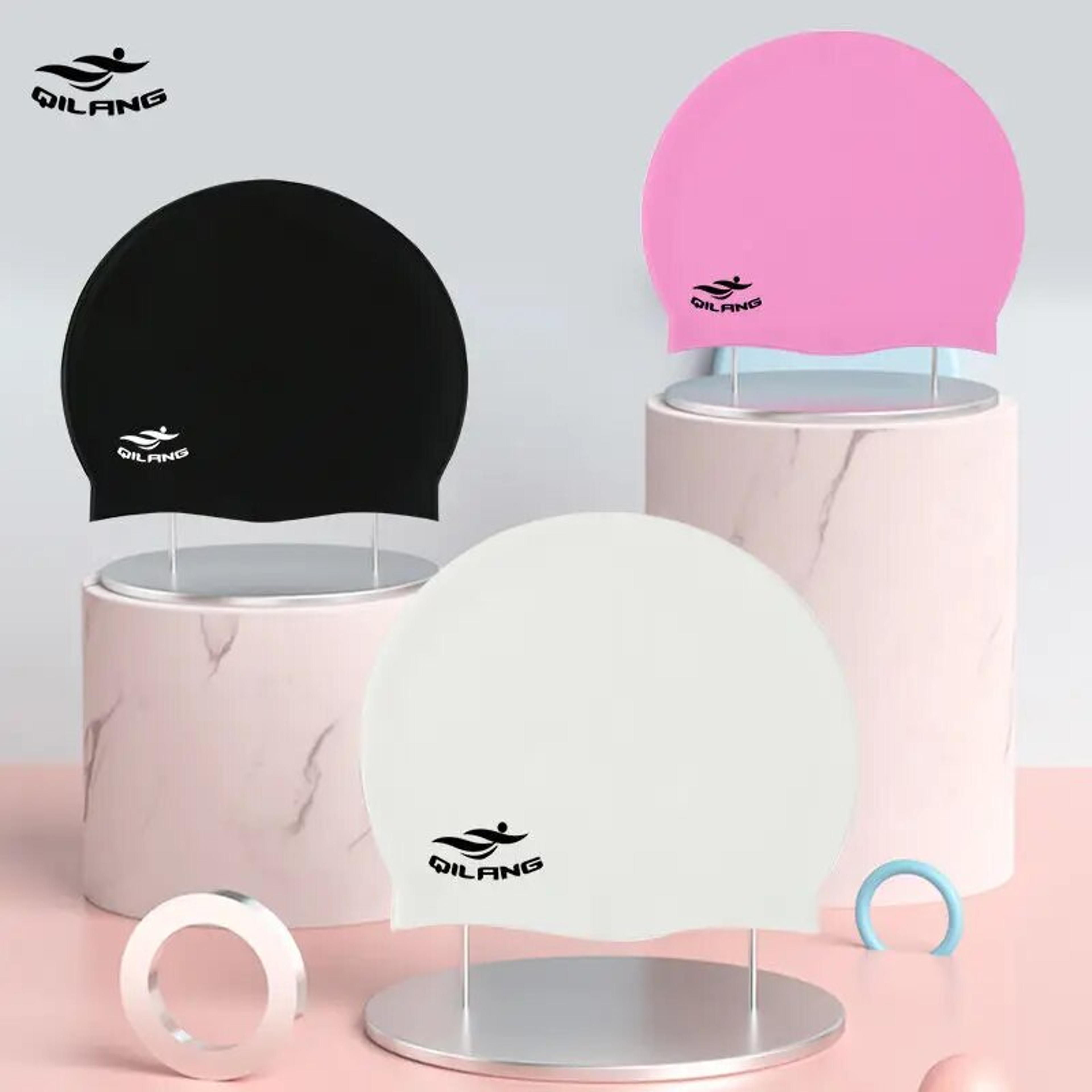 kids & adults waterproof silicone swim cap with ear protection