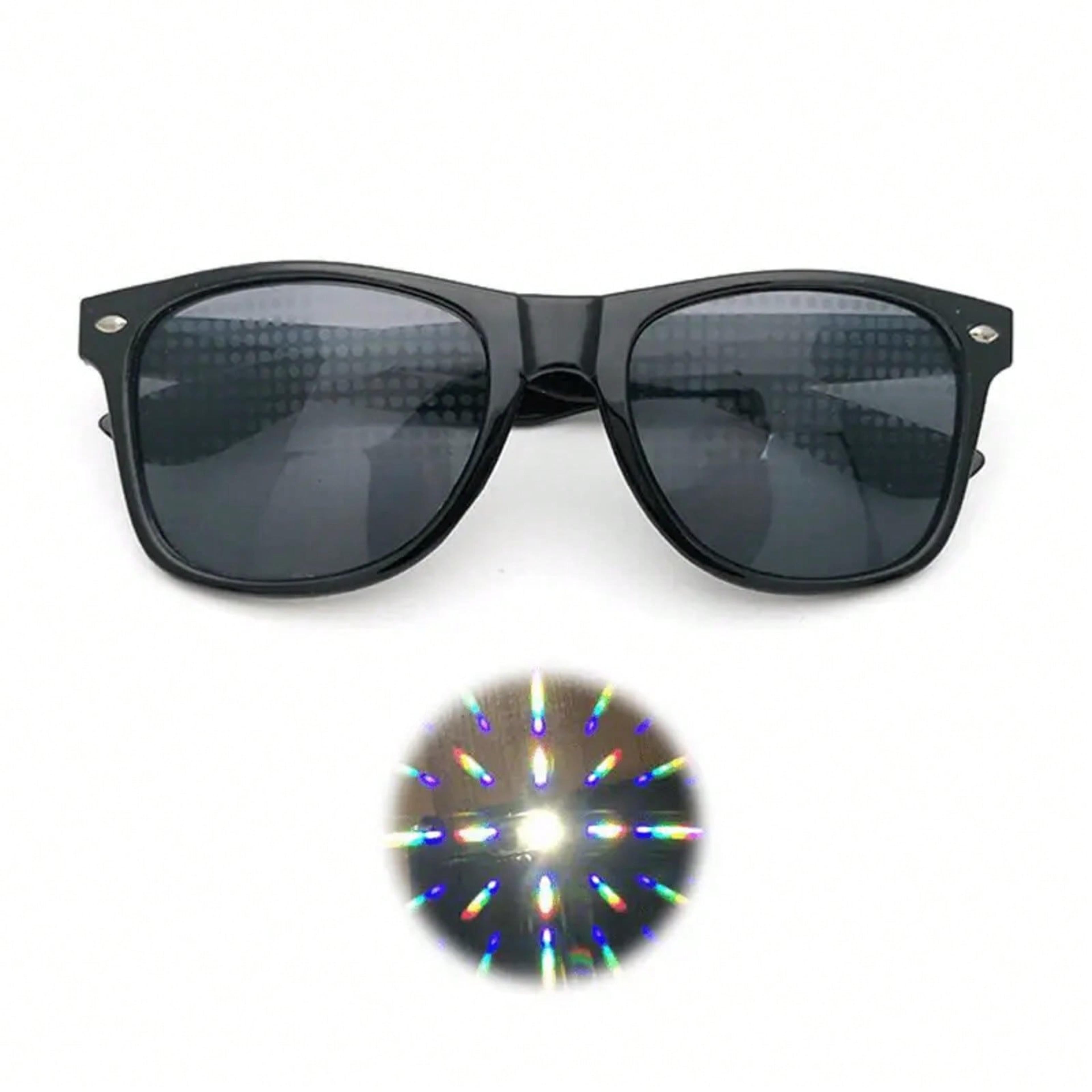 prism effect diffraction glasses for raves & festivals black frame rave glasses with light refraction lenses