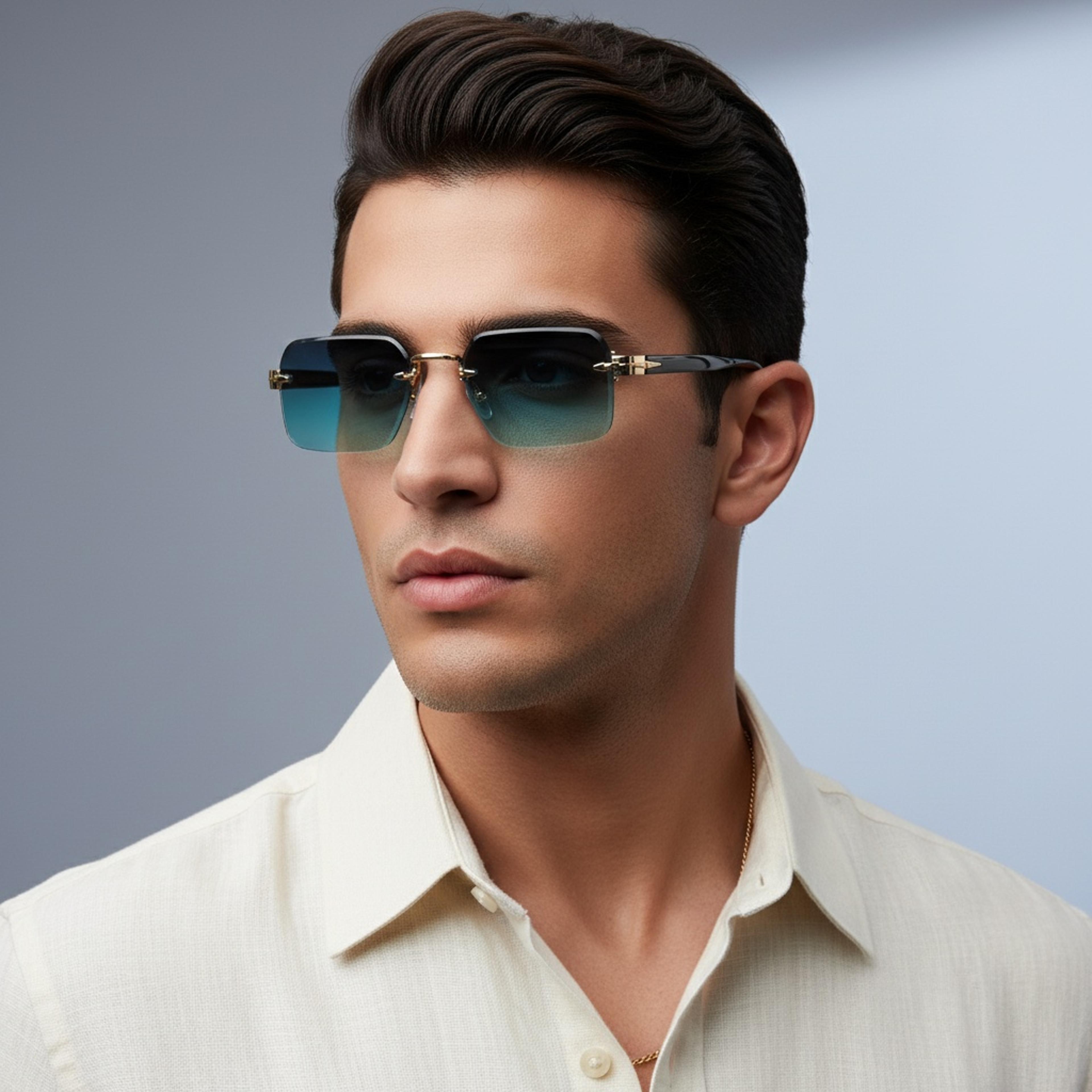 luxe rimless gradient sunglasses for men & women uv protection metal hinge eyewear