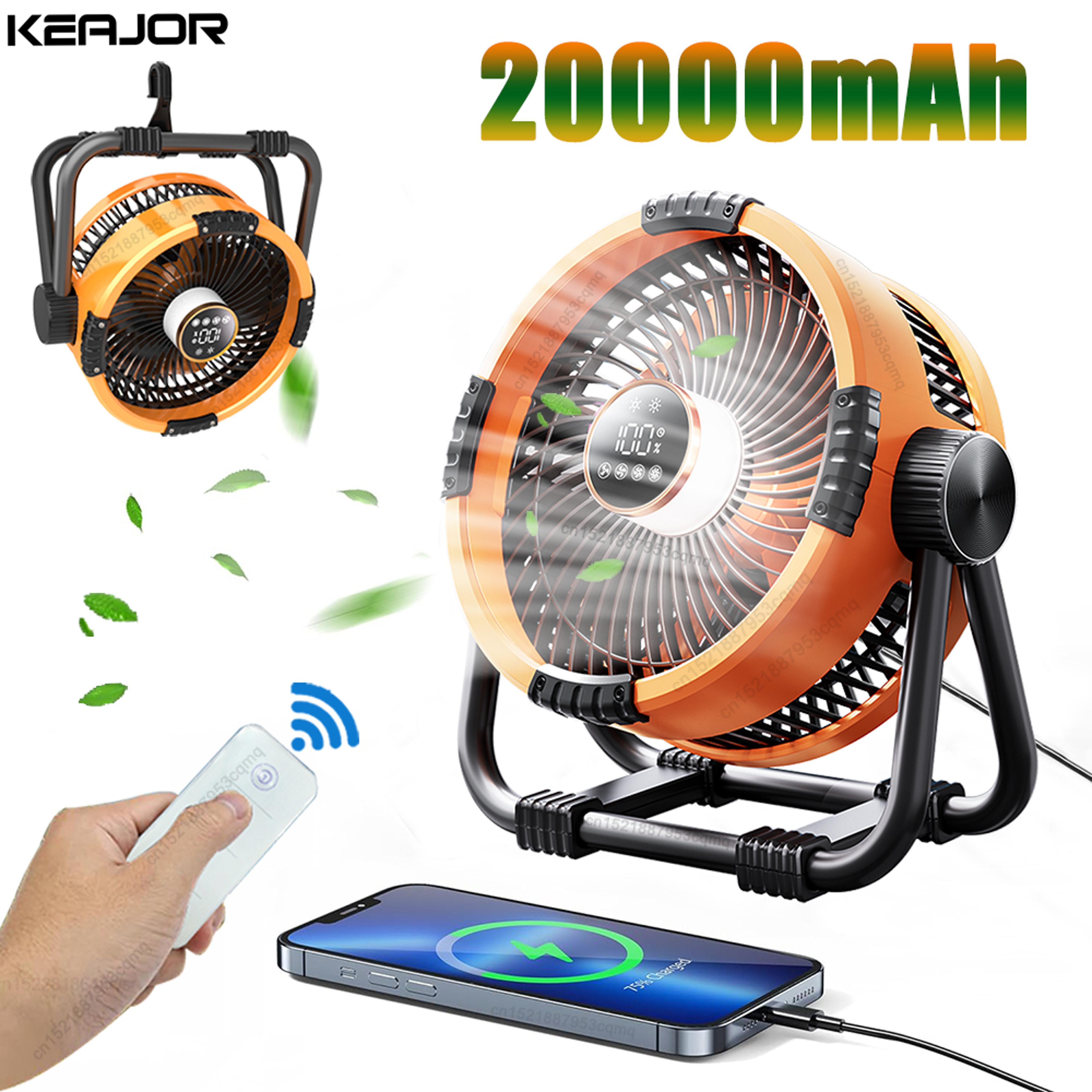 rechargeable portable tent fan with led light and hook camping air circulator