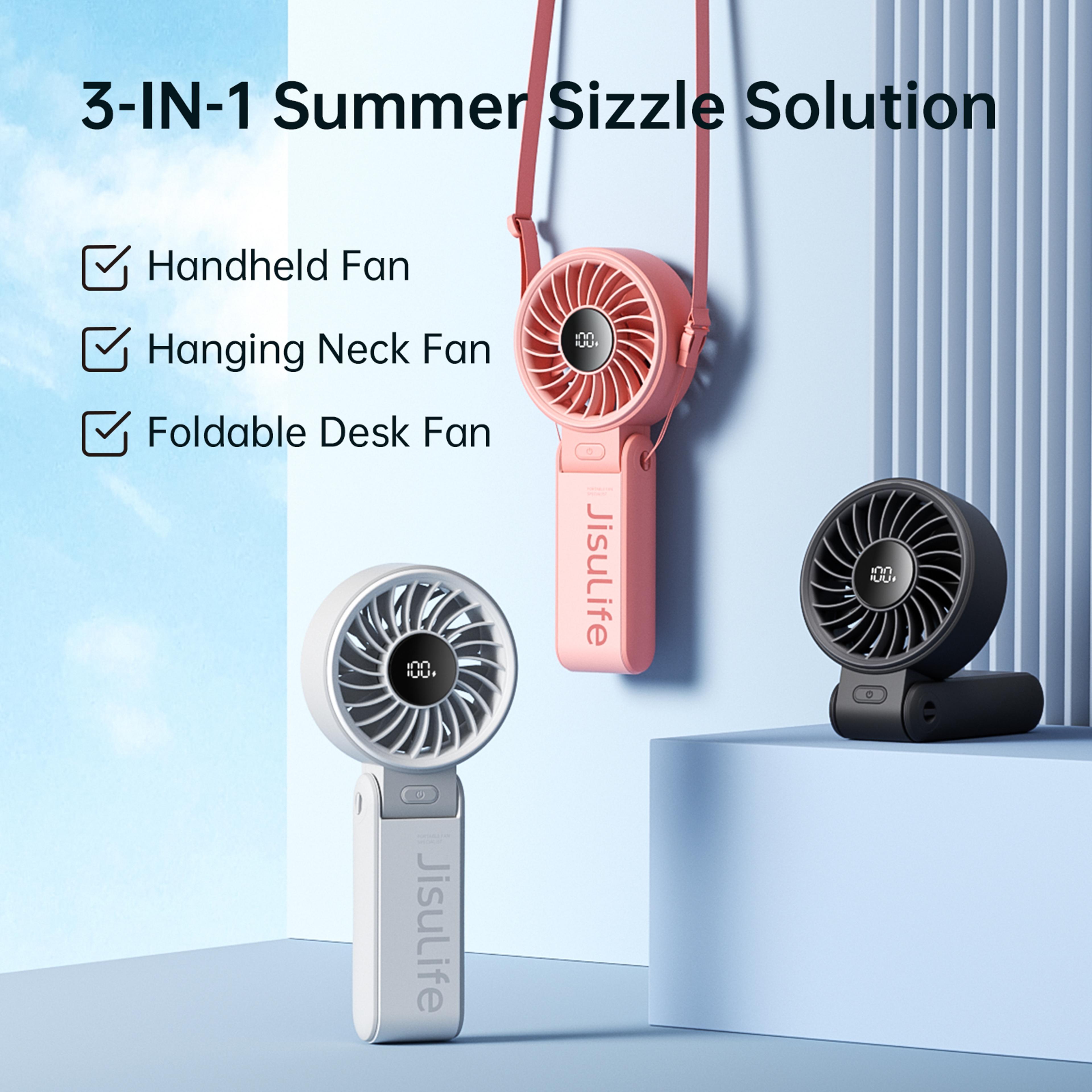 jisulife portable handheld fan with led display & rechargeable battery